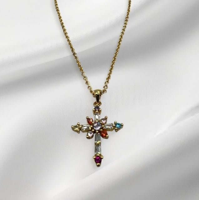 Colorful Cross Necklace Necklace La Vie Bien Colorful Cross Necklace