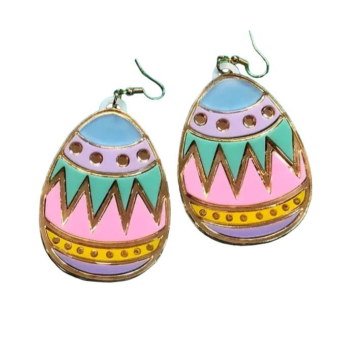 Colorful Easter Egg Acrylic Earrings - Pink, Blue, Teal Earrings La Vie Bien Colorful Easter Egg Acrylic Earrings - Pink, Blue, Teal