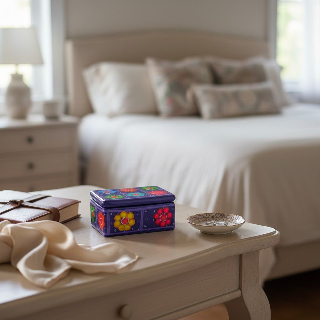 Colorful Hand-Painted Guerrero Jewelry Box | Mexican Ceramic Earring Holder Guerrero Jewelry Box La Vie Bien Colorful Hand-Painted Guerrero Jewelry Box | Mexican Ceramic Earring Holder