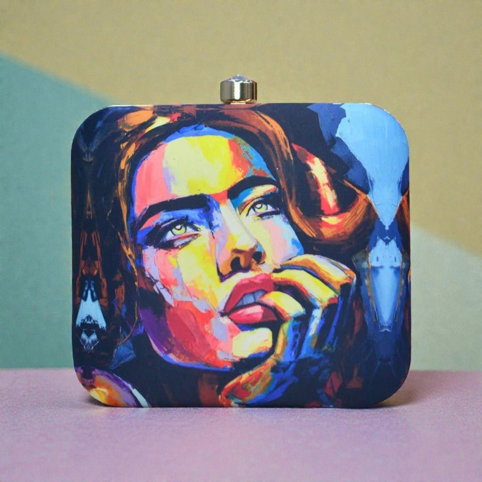 Colorful Stylish Clutch with Abstract Portrait of Women Clutch La Vie Bien Colorful Stylish Clutch with Abstract Portrait of Women