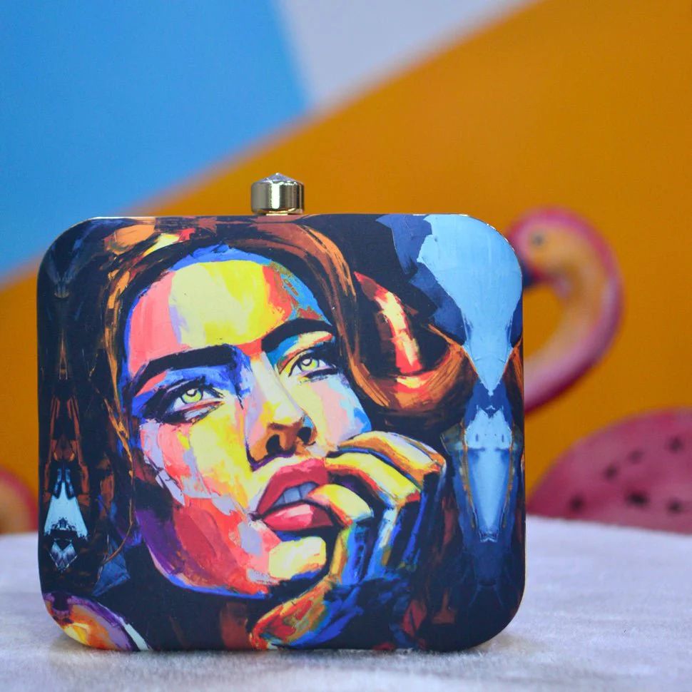 Colorful Stylish Clutch with Abstract Portrait of Women Clutch La Vie Bien Colorful Stylish Clutch with Abstract Portrait of Women