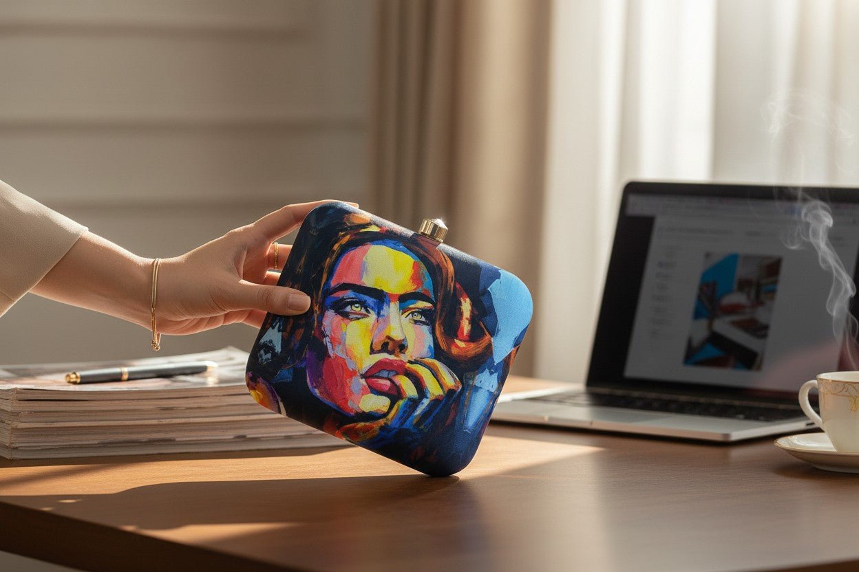 Colorful Stylish Clutch with Abstract Portrait of Women Clutch La Vie Bien Colorful Stylish Clutch with Abstract Portrait of Women
