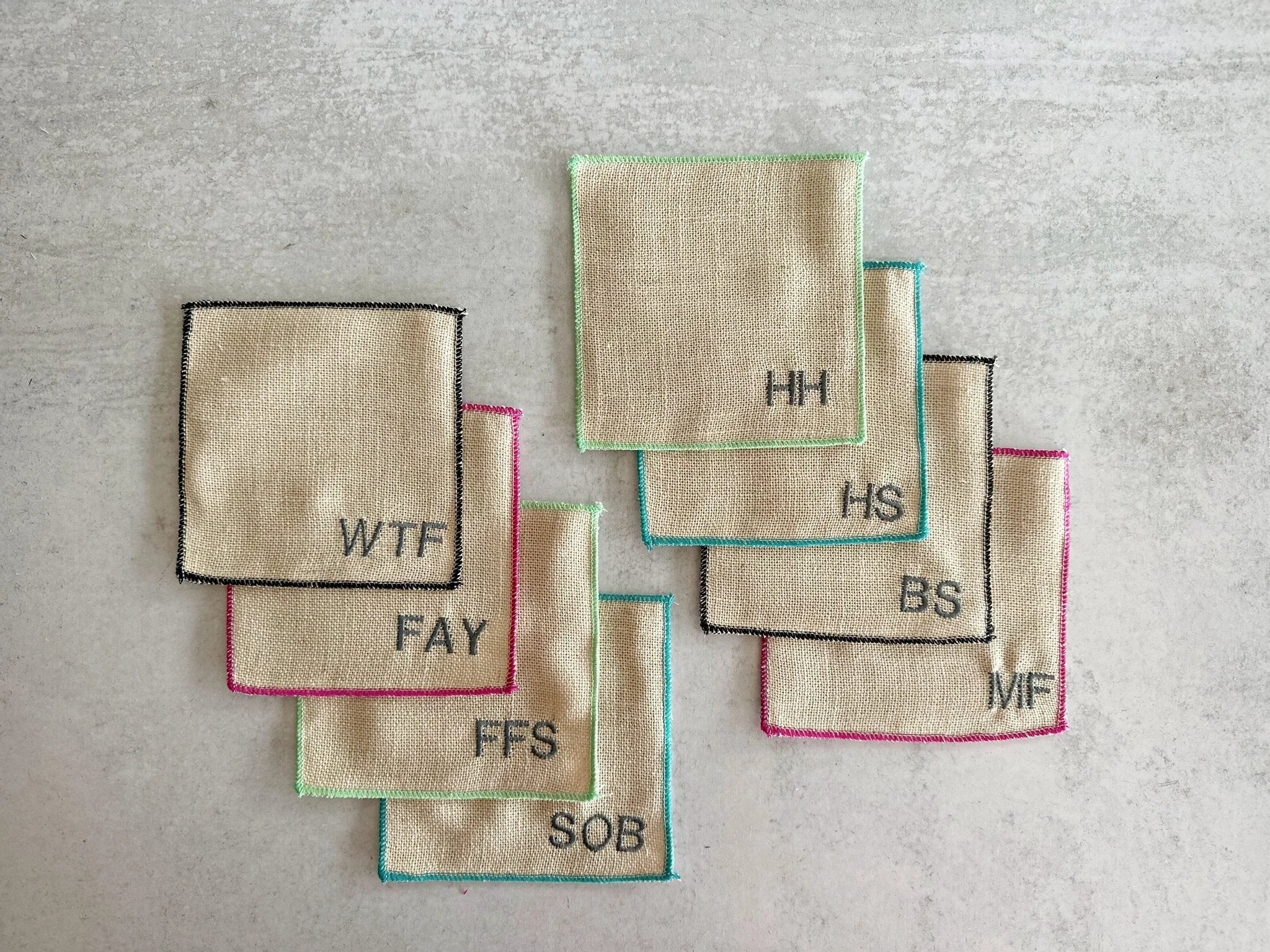 Colorful Sweary Cocktail Coasters, set of 8 by Dot and Army