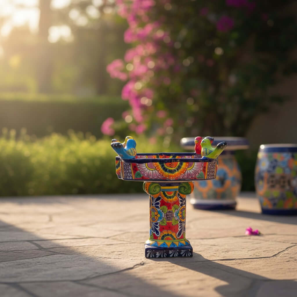 Colorful Talavera Bird Bath | Hand-Painted Ceramic Garden Art Talavera Bird Bath La Vie Bien Colorful Talavera Bird Bath | Hand-Painted Ceramic Garden Art