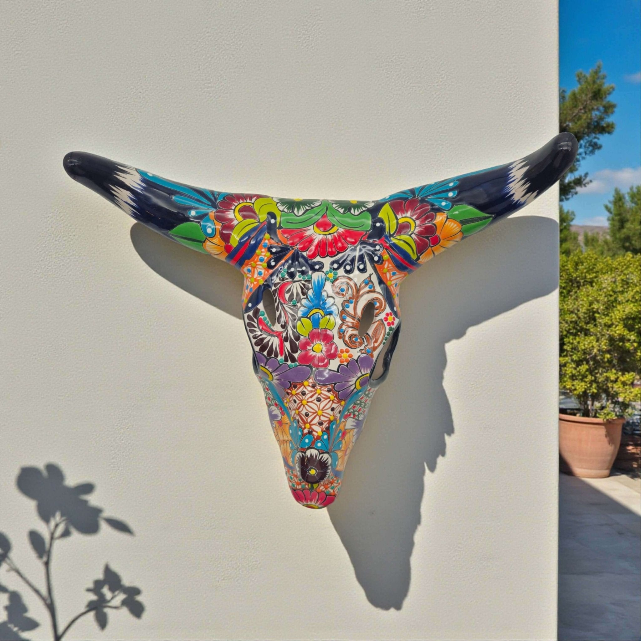 Colorful Talavera Bull Skull | Mexican Wall Art Decor Talavera Wall Art La Vie Bien Colorful Talavera Bull Skull | Mexican Wall Art Decor