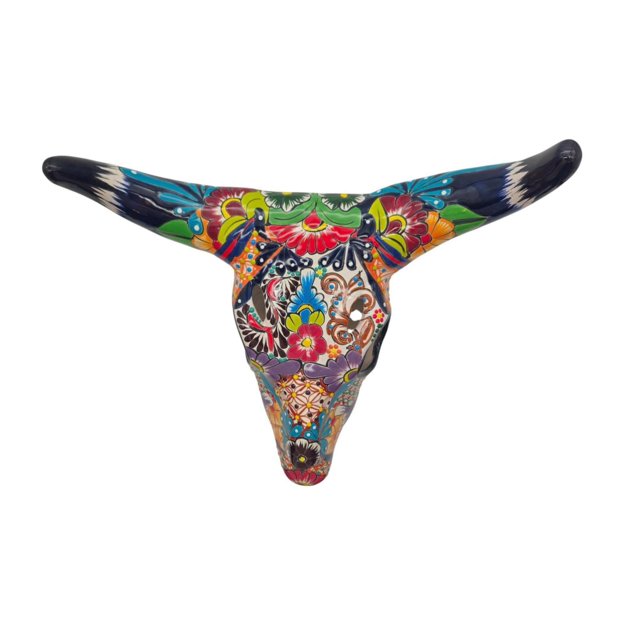 Colorful Talavera Bull Skull | Mexican Wall Art Decor Talavera Wall Art La Vie Bien Colorful Talavera Bull Skull | Mexican Wall Art Decor