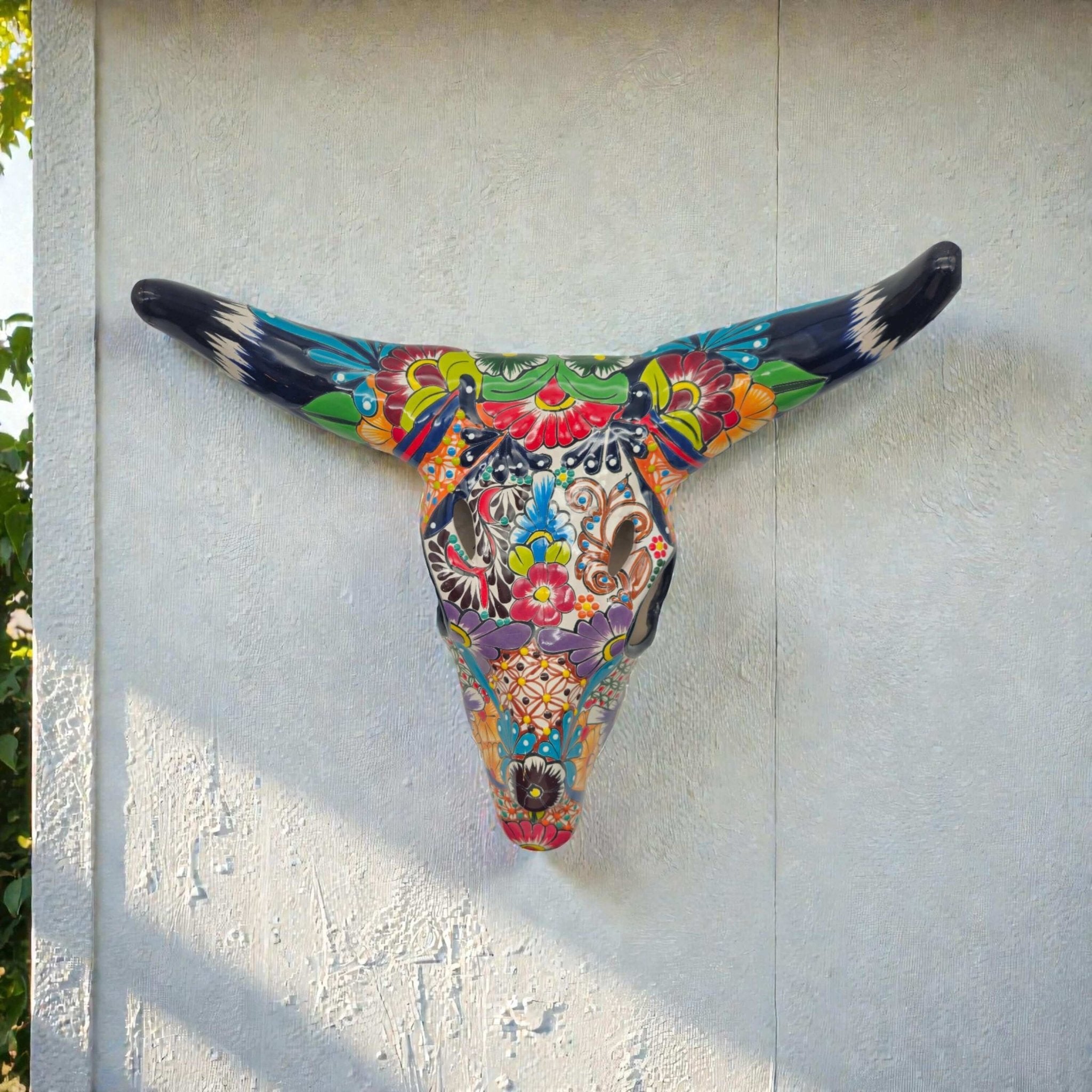 Colorful Talavera Bull Skull | Mexican Wall Art Decor Talavera Wall Art La Vie Bien Colorful Talavera Bull Skull | Mexican Wall Art Decor