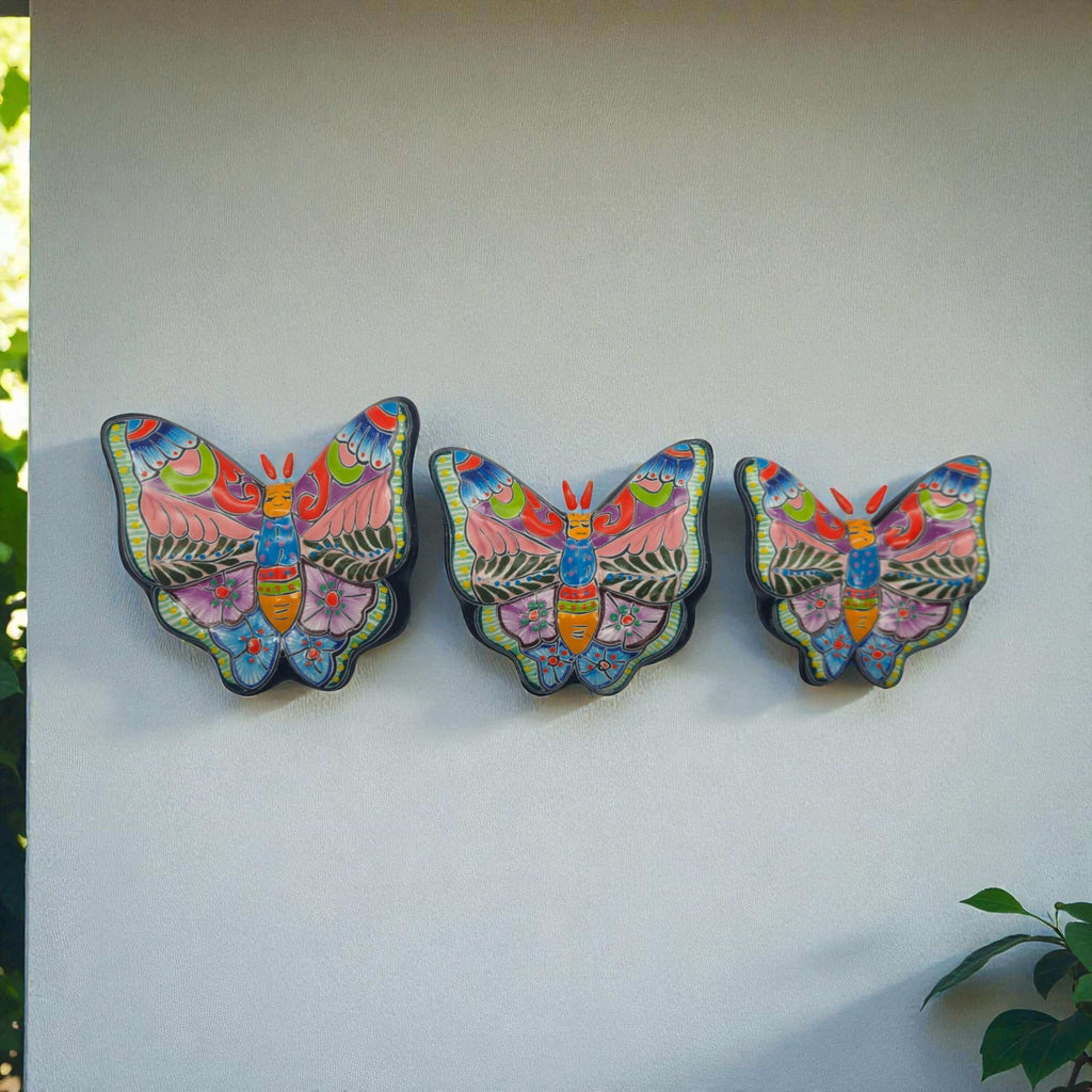 Colorful Talavera Butterfly Trio | Mexican Ceramic Wall Art