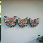 Colorful Talavera Butterfly Trio | Mexican Ceramic Wall Art