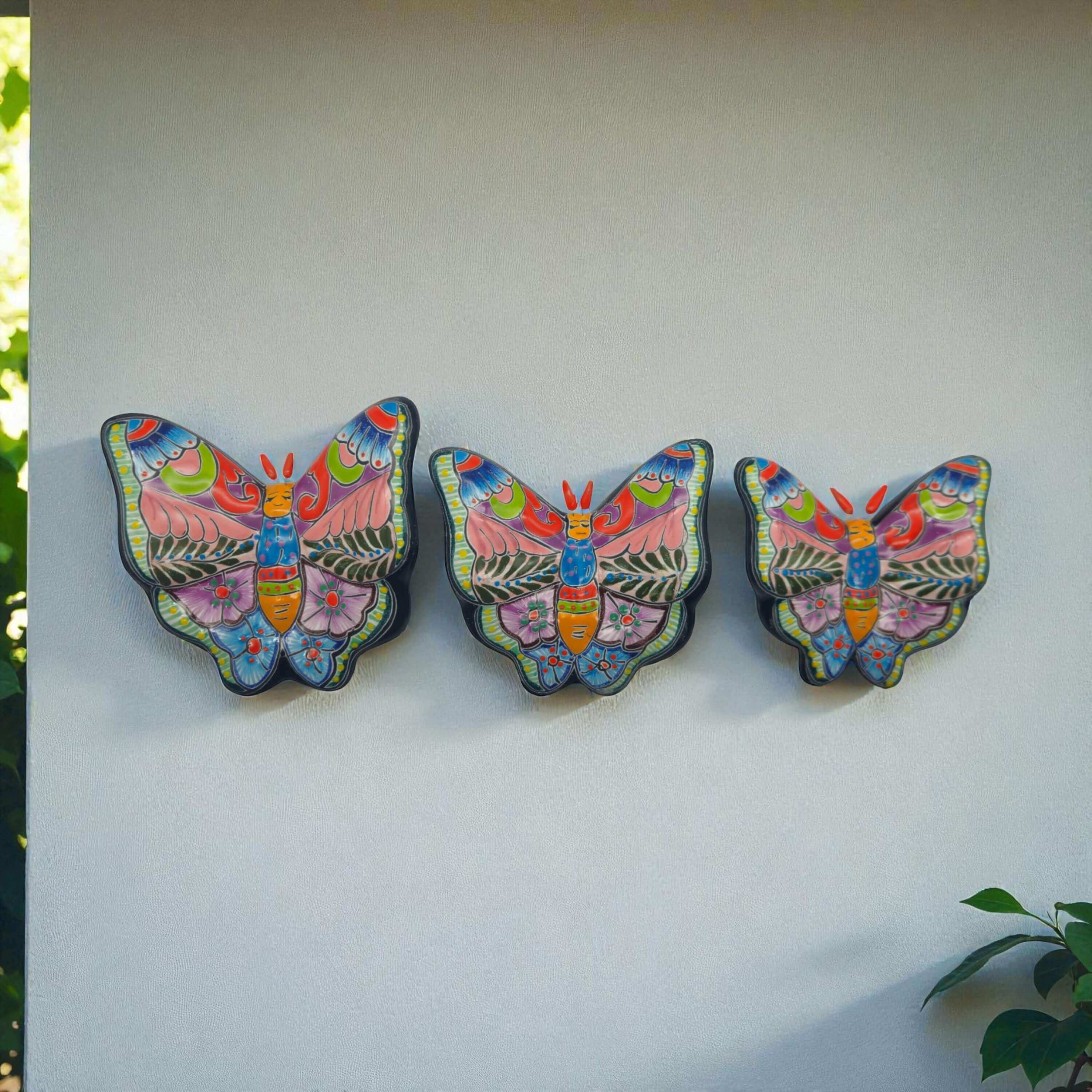 Colorful Talavera Butterfly Trio | Mexican Ceramic Wall Art