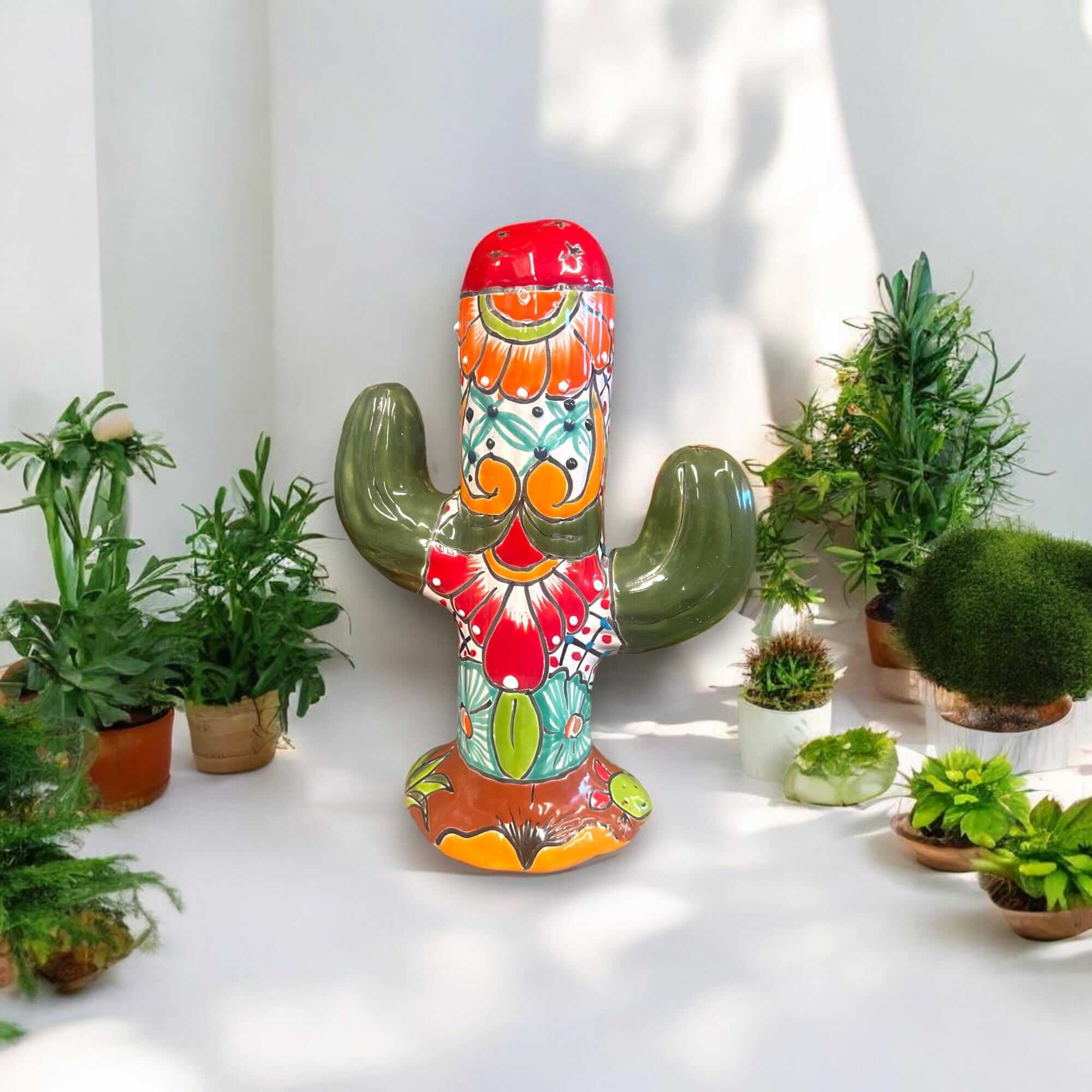 Colorful Talavera Cactus Sculpture | Mexican Ceramic Decor Talavera Figurine La Vie Bien Colorful Talavera Cactus Sculpture | Mexican Ceramic Decor