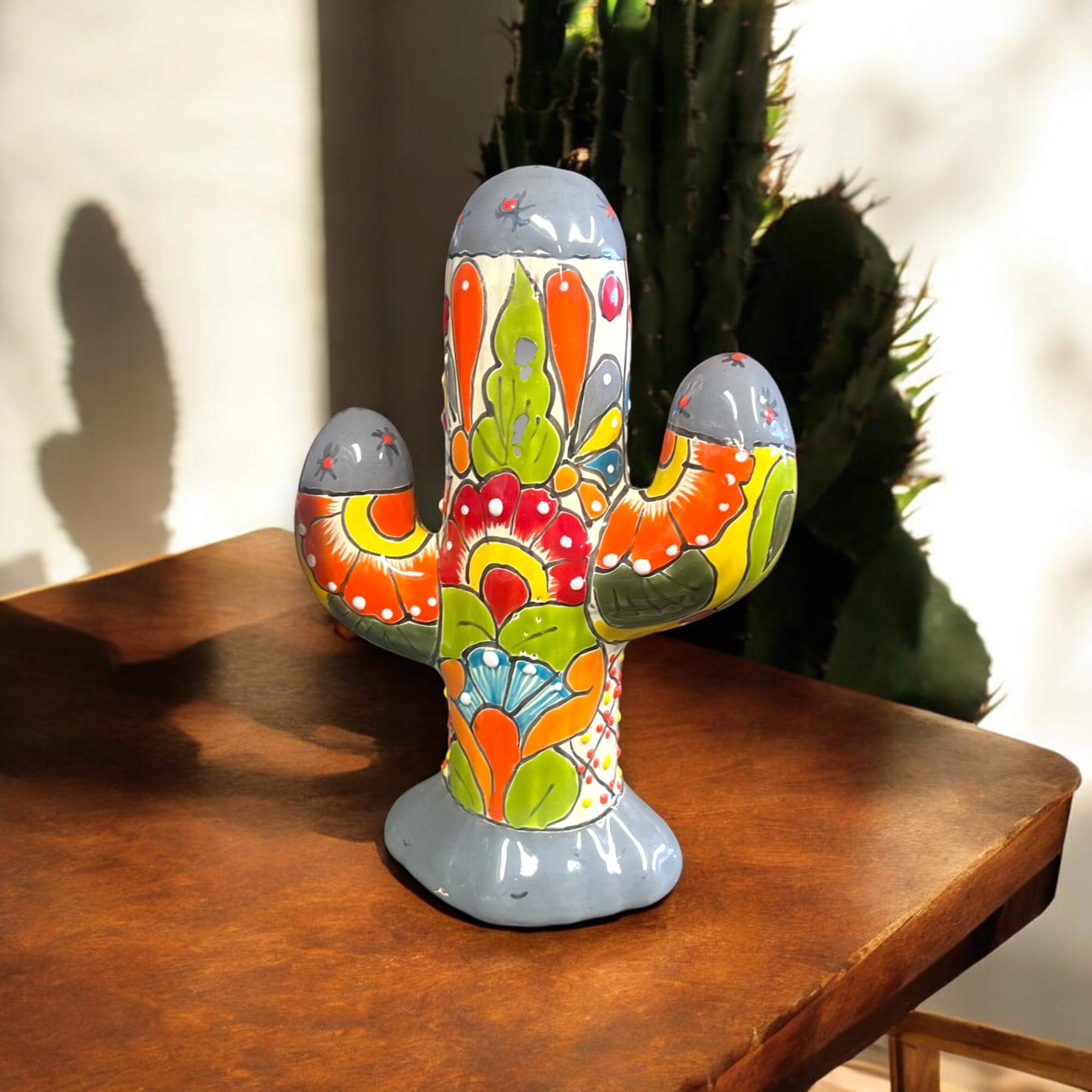 Colorful Talavera Cactus Sculpture | Mexican Ceramic Decor Talavera Figurine La Vie Bien Colorful Talavera Cactus Sculpture | Mexican Ceramic Decor