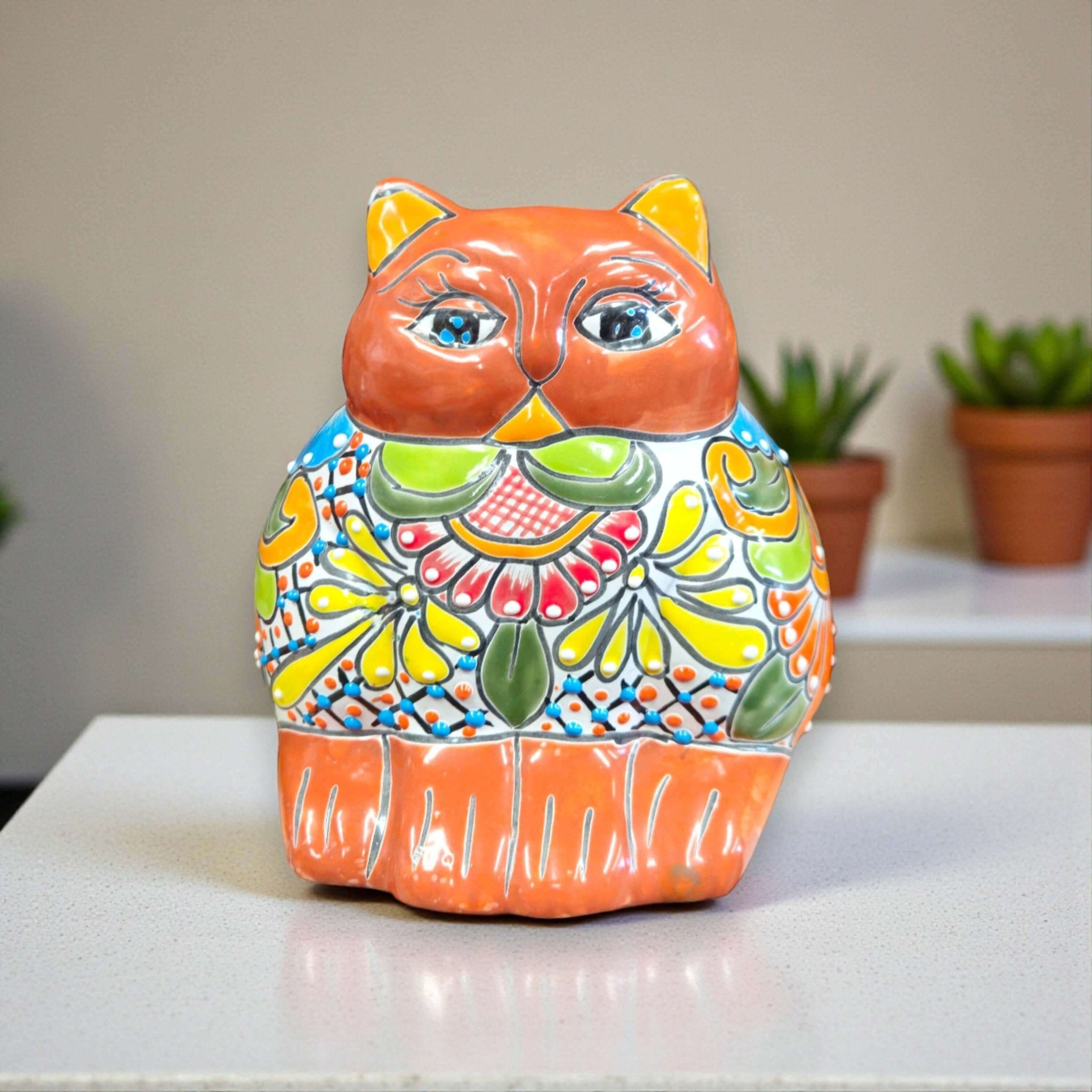 Colorful Talavera Cat Planter | Mexican Ceramic Art Talavera Planter La Vie Bien Colorful Talavera Cat Planter | Mexican Ceramic Art