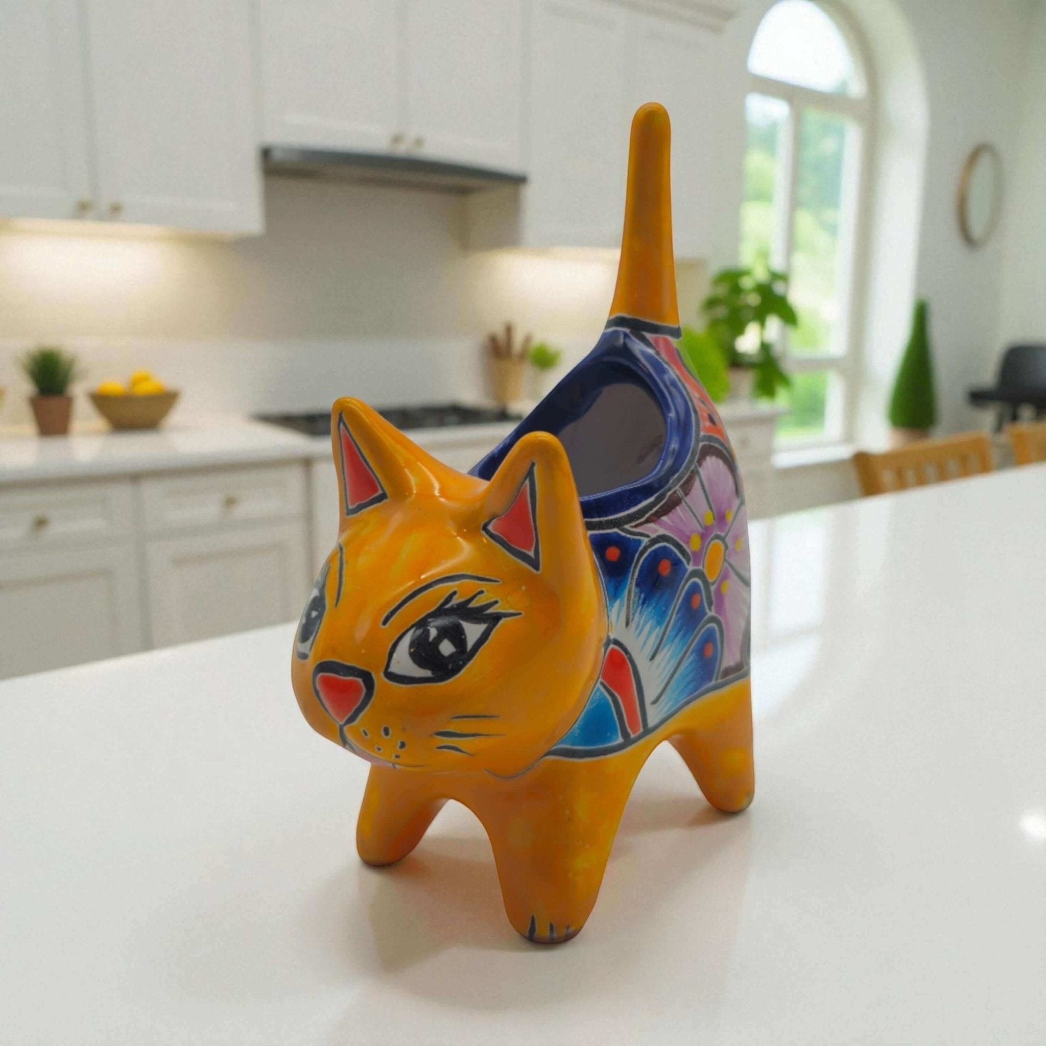Colorful Talavera Cat Planter | Mexican Ceramic Art Talavera Planter La Vie Bien Colorful Talavera Cat Planter | Mexican Ceramic Art