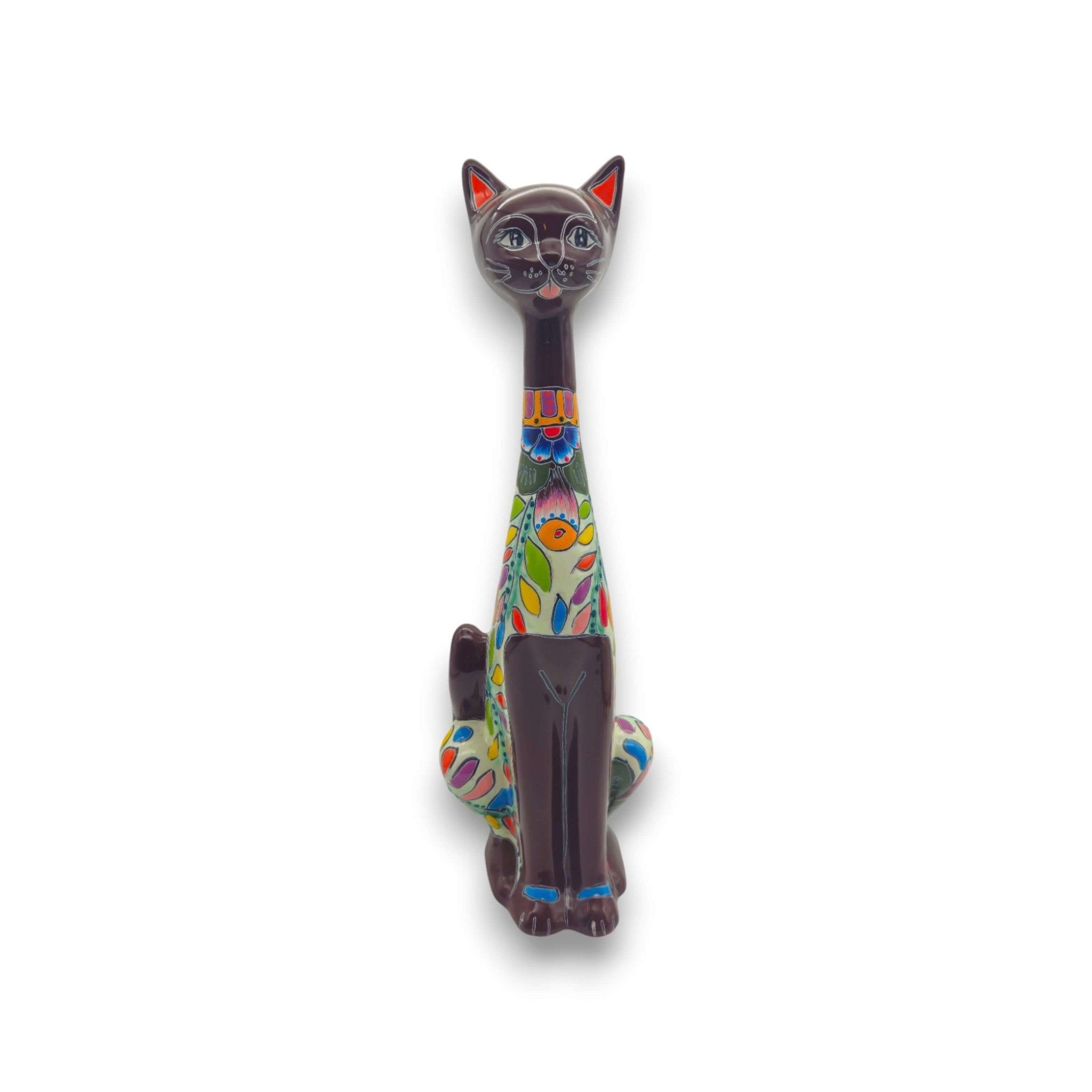 Colorful Talavera Cat Statue | Handcrafted Mexican Art Talavera Statue La Vie Bien Colorful Talavera Cat Statue | Handcrafted Mexican Art