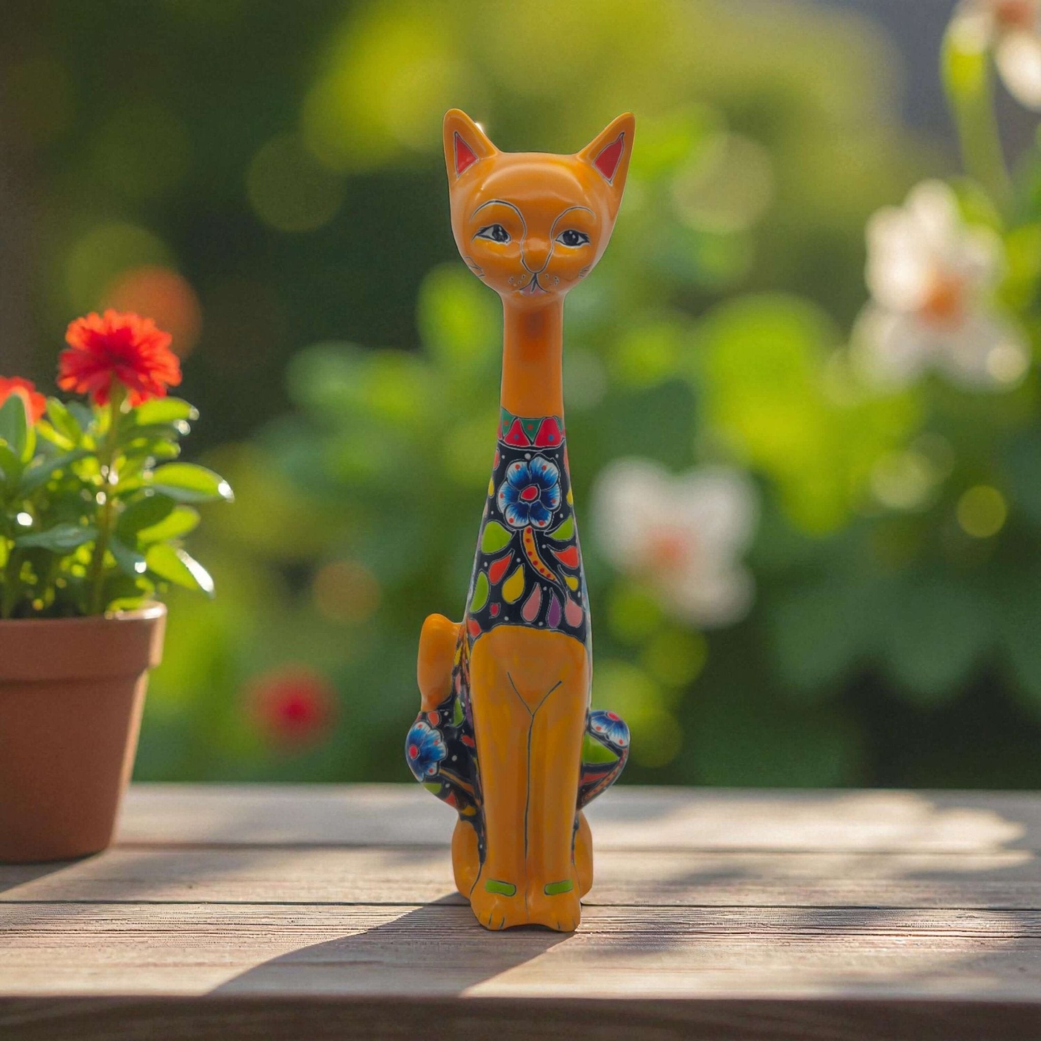 Colorful Talavera Cat Statue | Handcrafted Mexican Art Talavera Statue La Vie Bien Colorful Talavera Cat Statue | Handcrafted Mexican Art