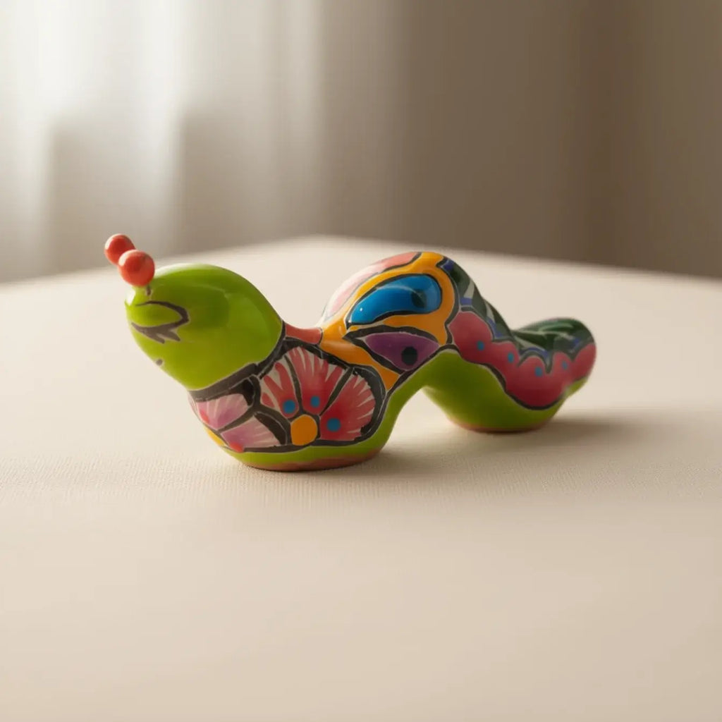 Colorful Talavera Caterpillar | Mexican Ceramic Figurine