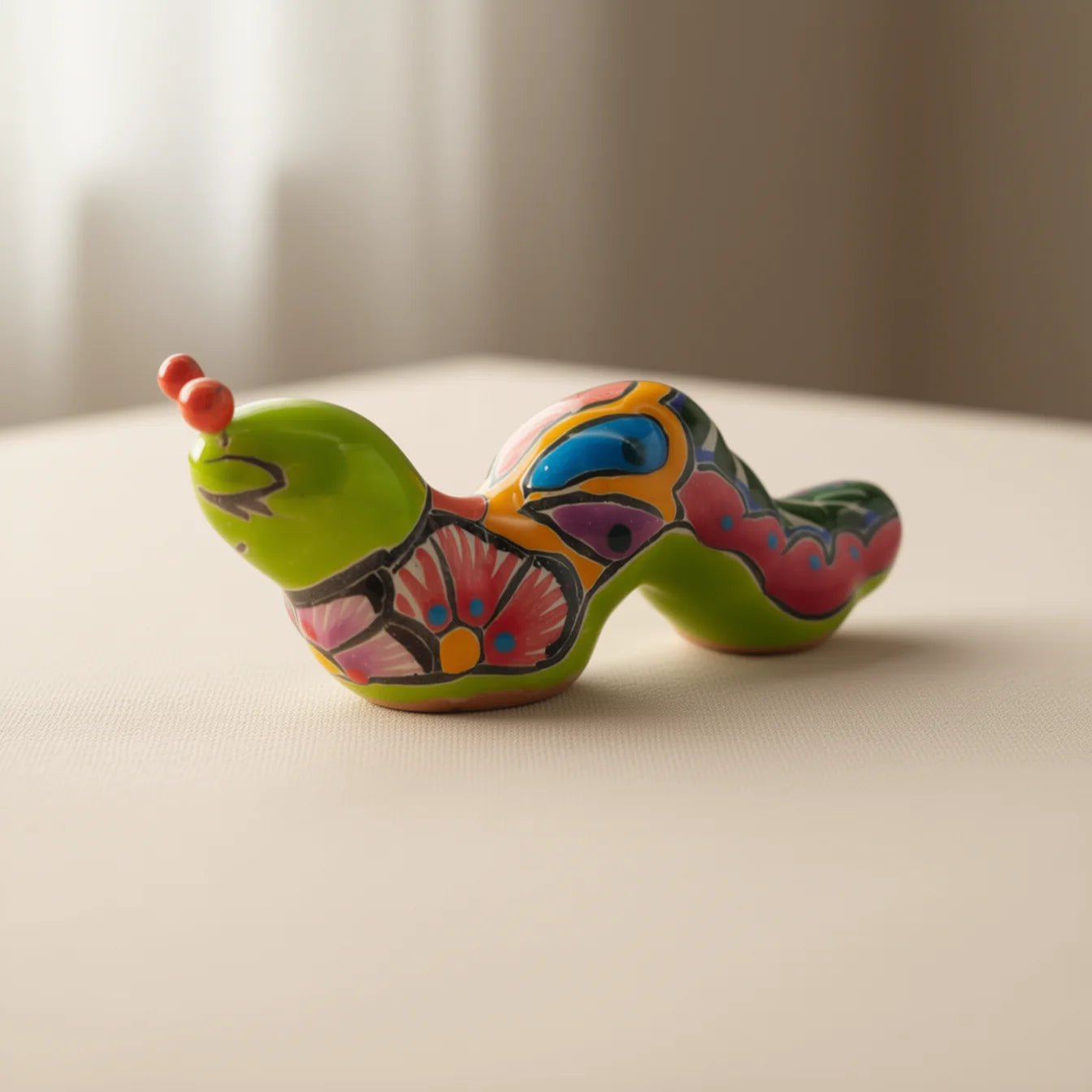 Colorful Talavera Caterpillar | Mexican Ceramic Figurine Talavera Figurine La Vie Bien Colorful Talavera Caterpillar | Mexican Ceramic Figurine