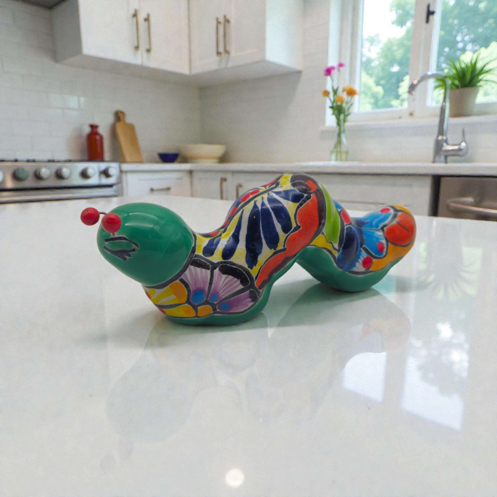 Colorful Talavera Caterpillar | Mexican Ceramic Figurine Talavera Figurine La Vie Bien Colorful Talavera Caterpillar | Mexican Ceramic Figurine