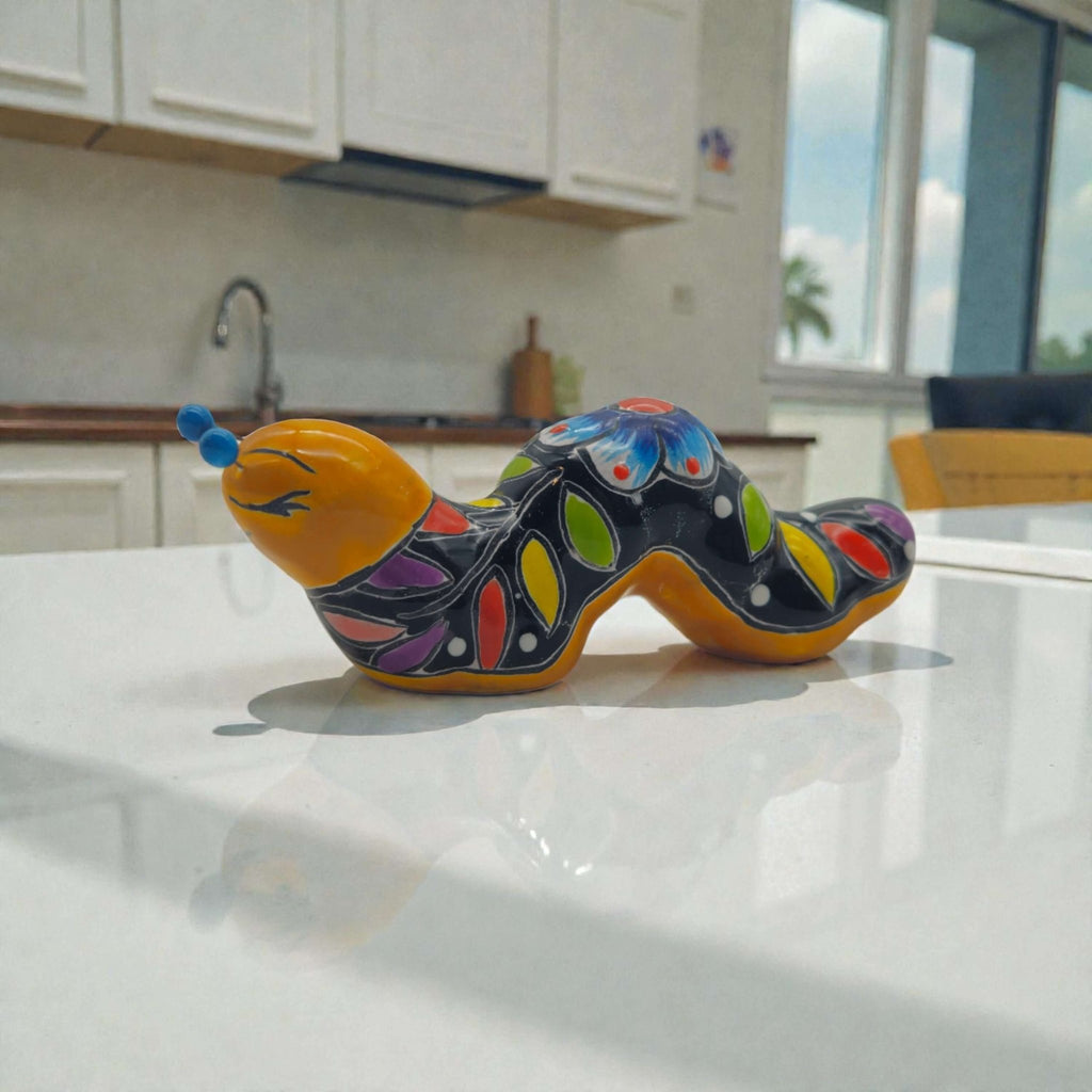 Colorful Talavera Caterpillar | Mexican Ceramic Figurine Talavera Figurine La Vie Bien Colorful Talavera Caterpillar | Mexican Ceramic Figurine