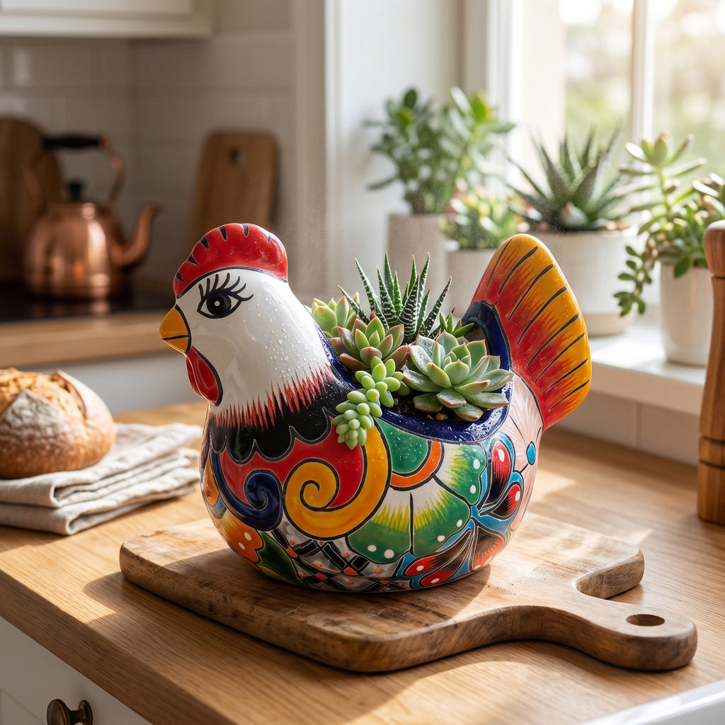 Colorful Talavera Chicken Planter | Mexican Ceramic Art Talavera Planter La Vie Bien Colorful Talavera Chicken Planter | Mexican Ceramic Art