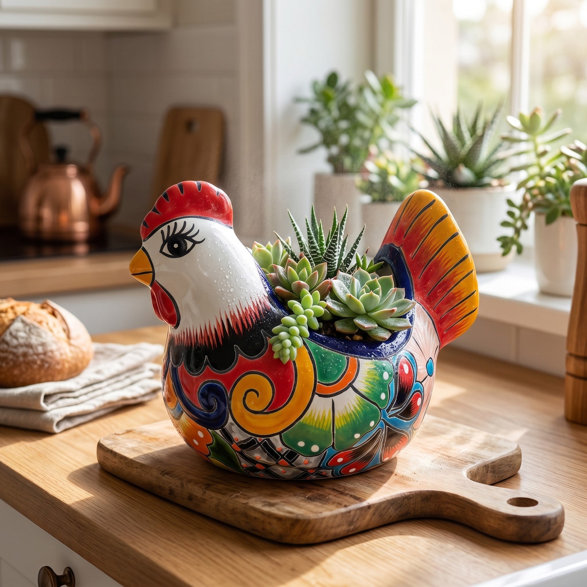 Colorful Talavera Chicken Planter | Mexican Ceramic Art Talavera Planter La Vie Bien Colorful Talavera Chicken Planter | Mexican Ceramic Art