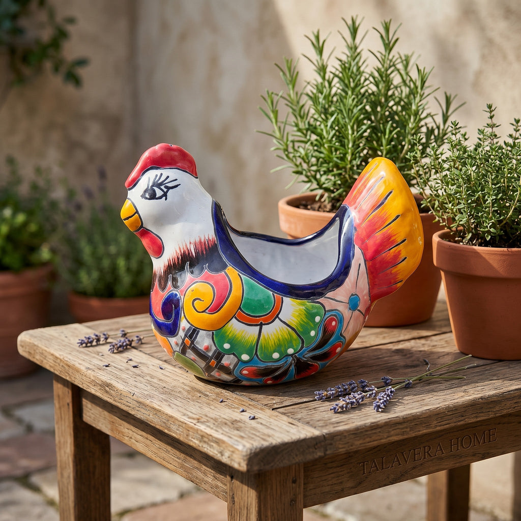 Colorful Talavera Chicken Planter | Mexican Ceramic Art Talavera Planter La Vie Bien Colorful Talavera Chicken Planter | Mexican Ceramic Art