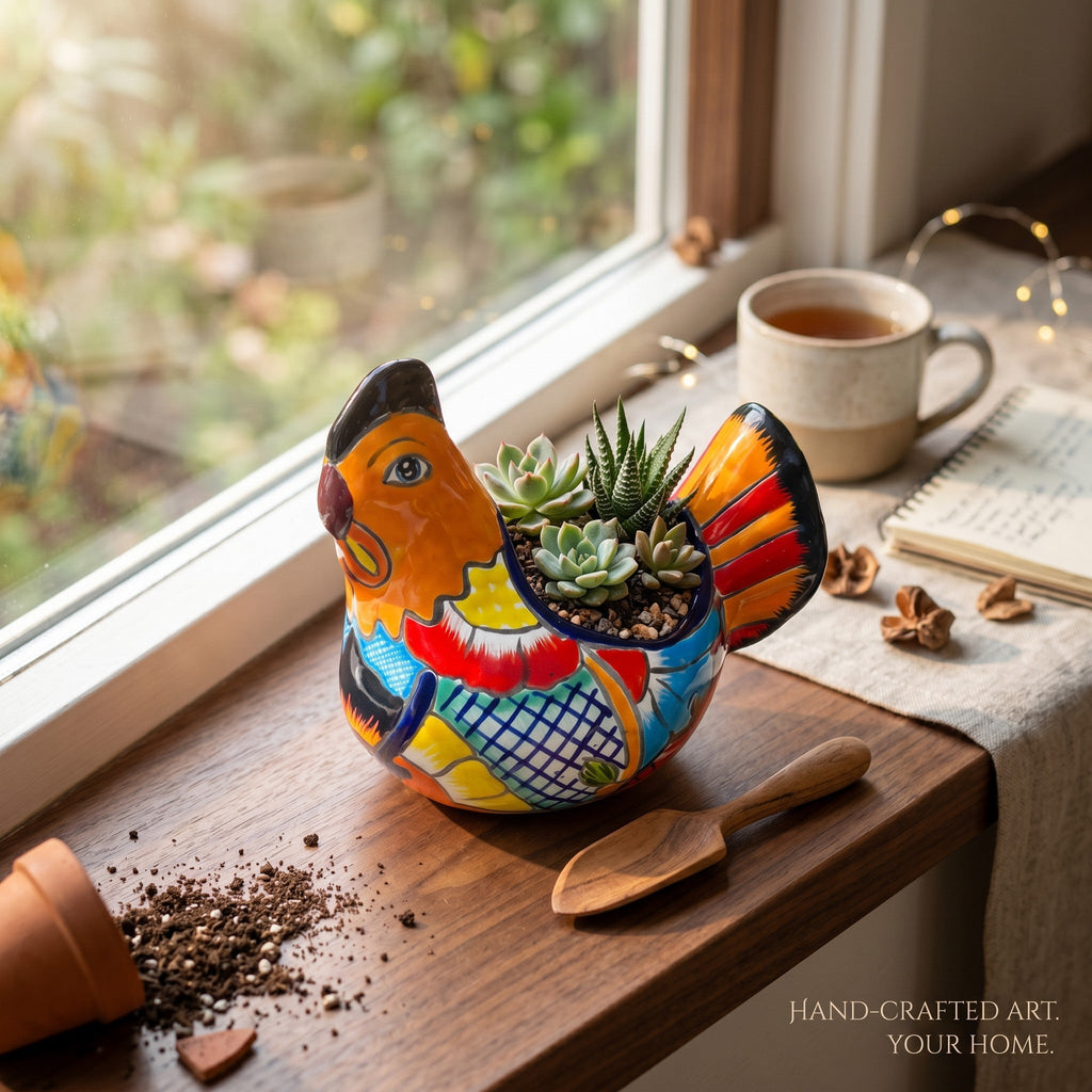 Colorful Talavera Chicken Planter | Mexican Ceramic Art Talavera Planter La Vie Bien Colorful Talavera Chicken Planter | Mexican Ceramic Art