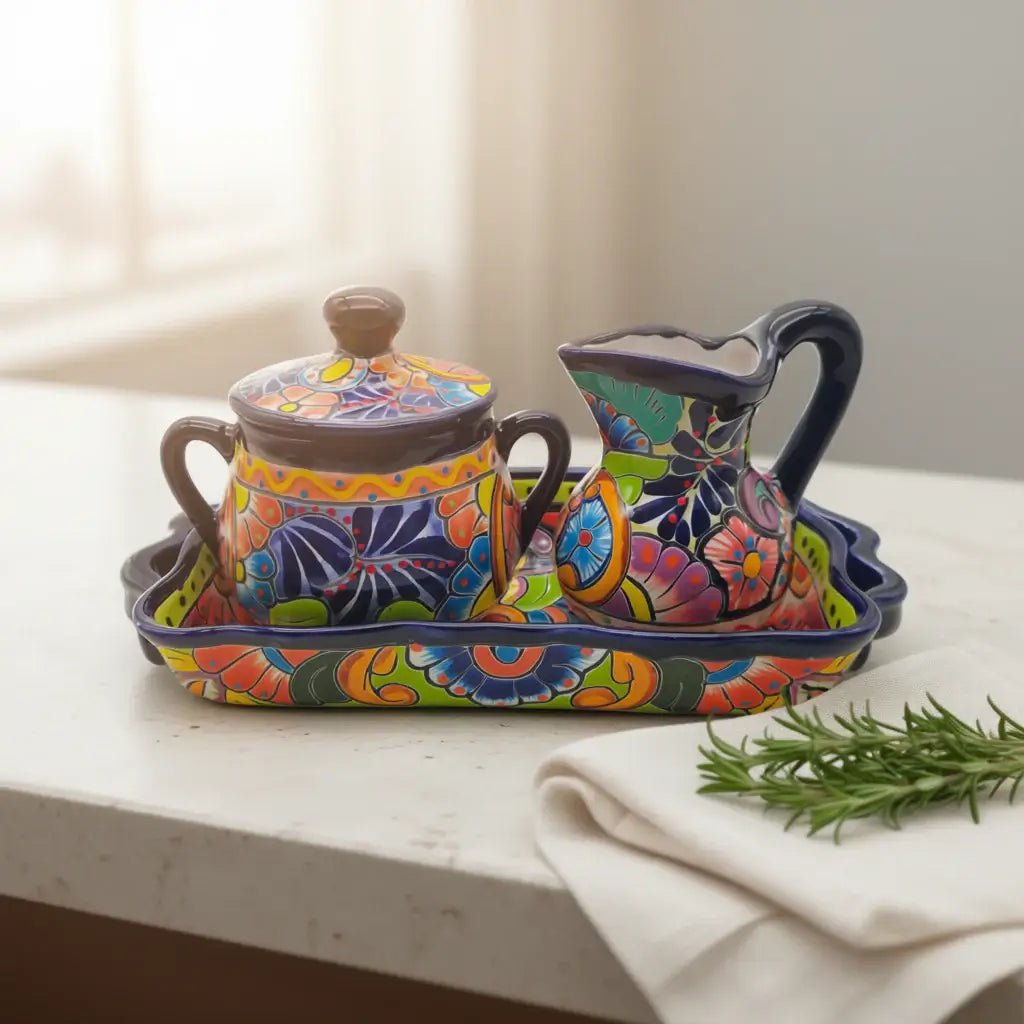 Colorful Talavera Coffee Serving Set | Handmade 3-Piece Set Talavera Coffee Set La Vie Bien Colorful Talavera Coffee Serving Set | Handmade 3-Piece Set