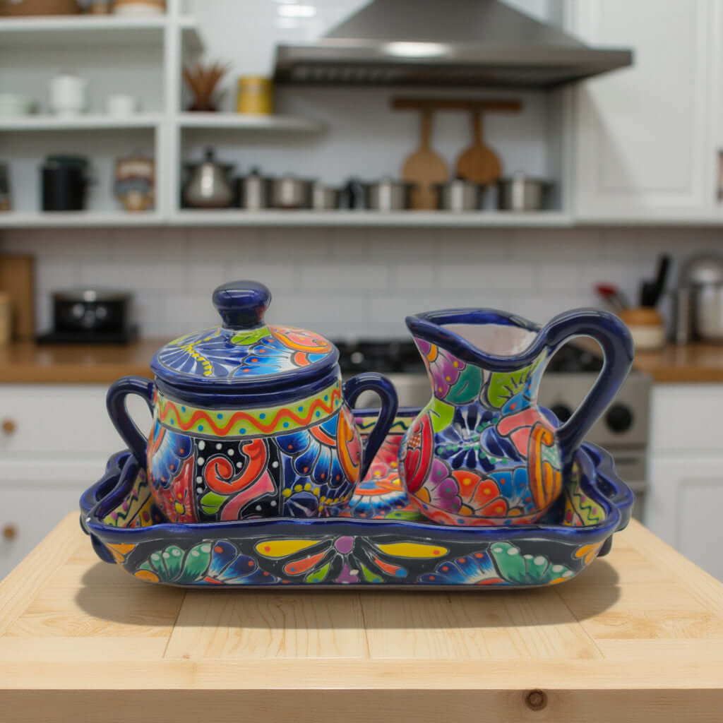 Colorful Talavera Coffee Serving Set | Handmade 3-Piece Set Talavera Coffee Set La Vie Bien Colorful Talavera Coffee Serving Set | Handmade 3-Piece Set