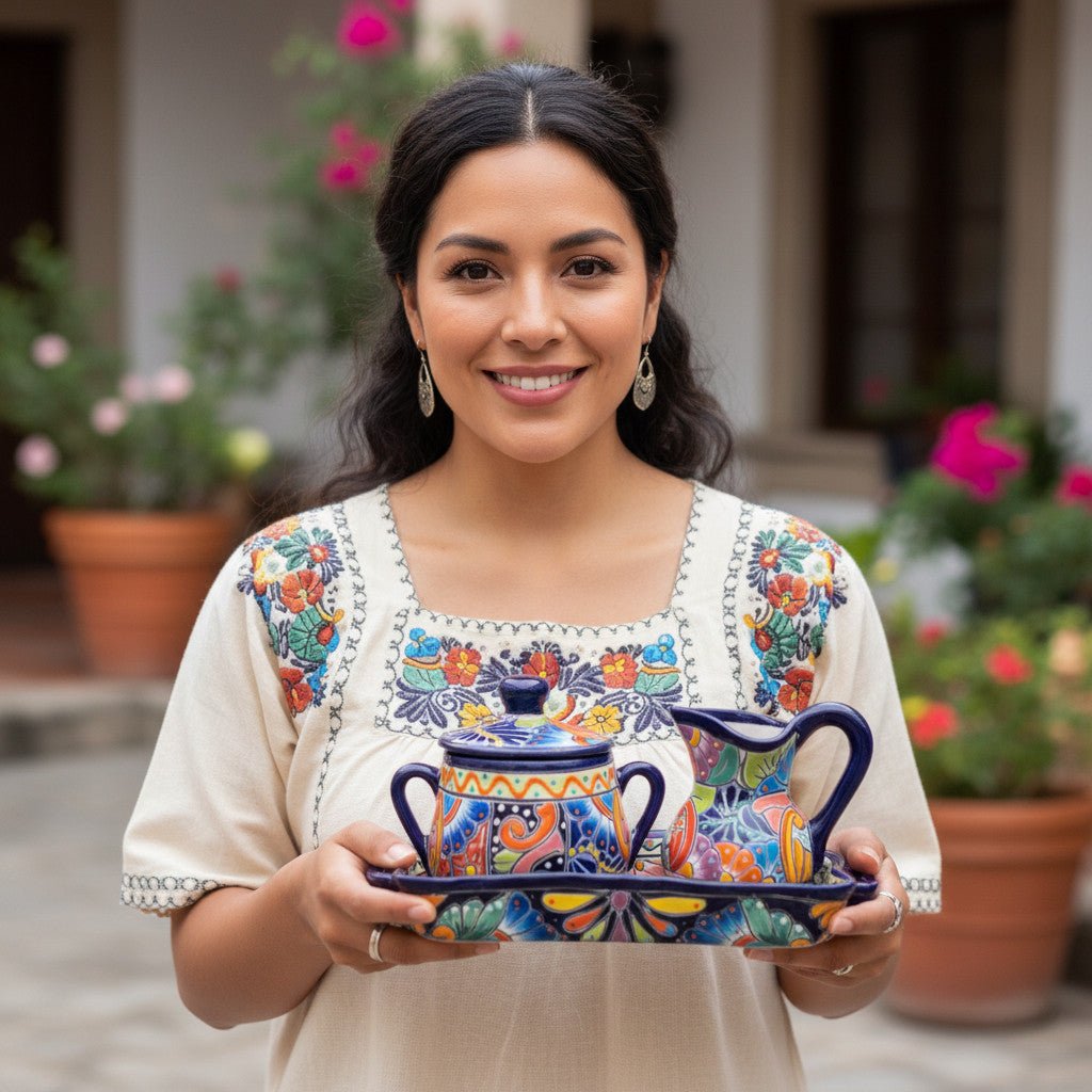 Colorful Talavera Coffee Serving Set | Handmade 3-Piece Set Talavera Coffee Set La Vie Bien Colorful Talavera Coffee Serving Set | Handmade 3-Piece Set