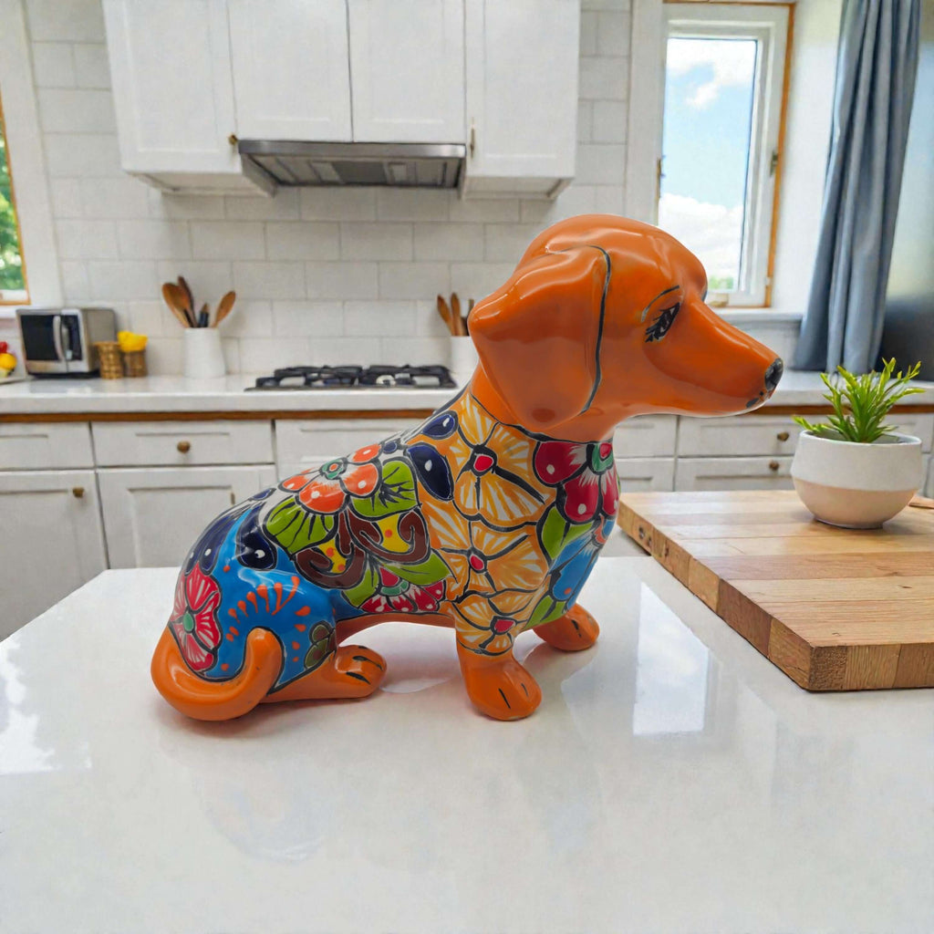 Colorful Talavera Dachshund | Mexican Ceramic Dog Figurine
