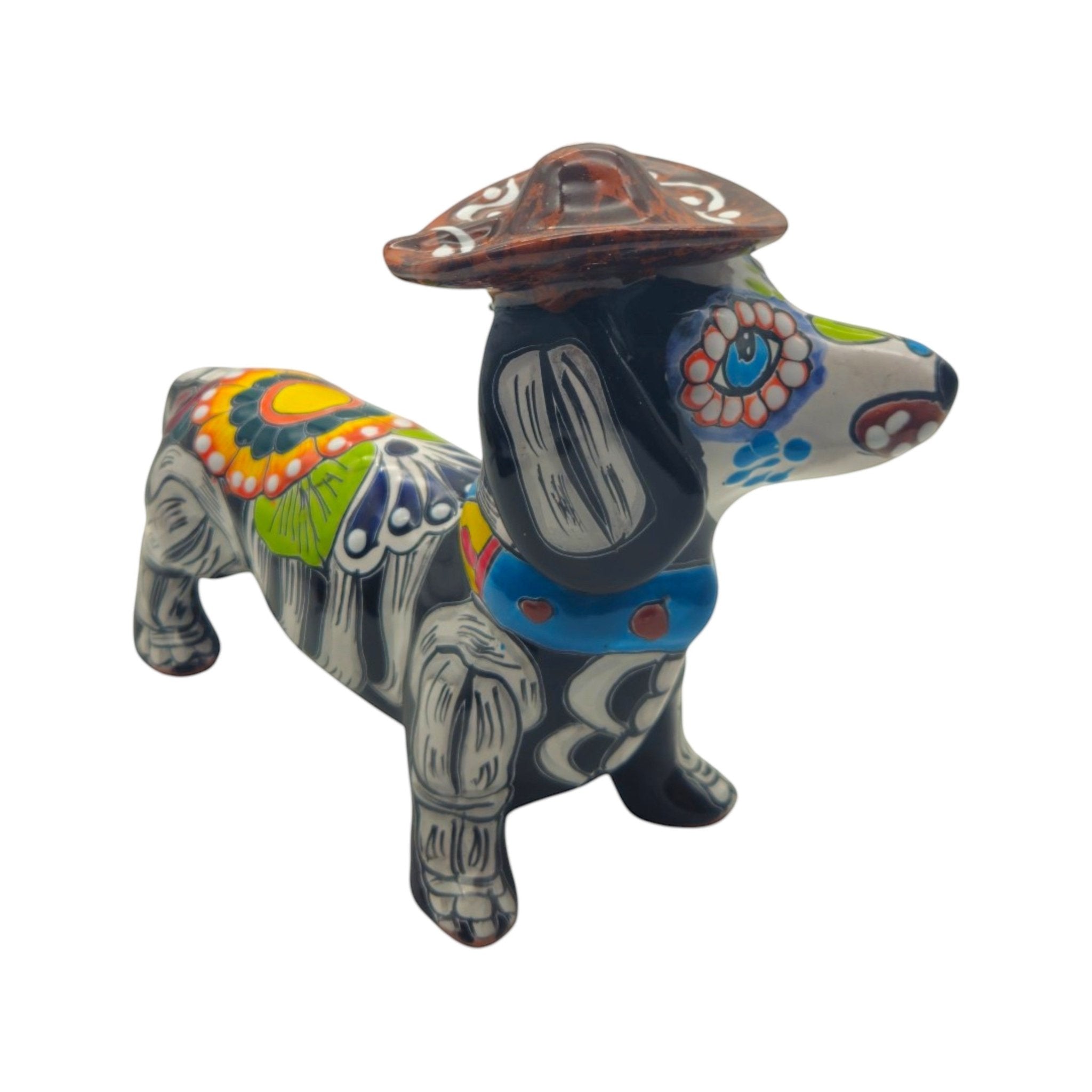 Colorful Talavera Dachshund Figurine | Mexican Folk Art Talavera Statue La Vie Bien Colorful Talavera Dachshund Figurine | Mexican Folk Art