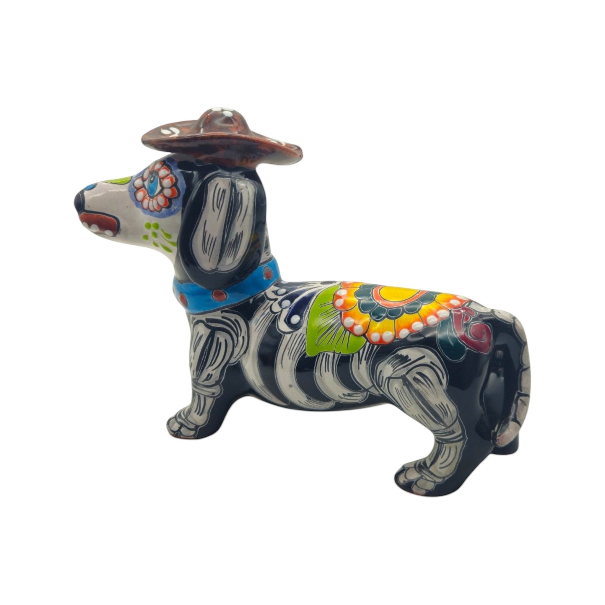 Colorful Talavera Dachshund Figurine | Mexican Folk Art Talavera Statue La Vie Bien Colorful Talavera Dachshund Figurine | Mexican Folk Art