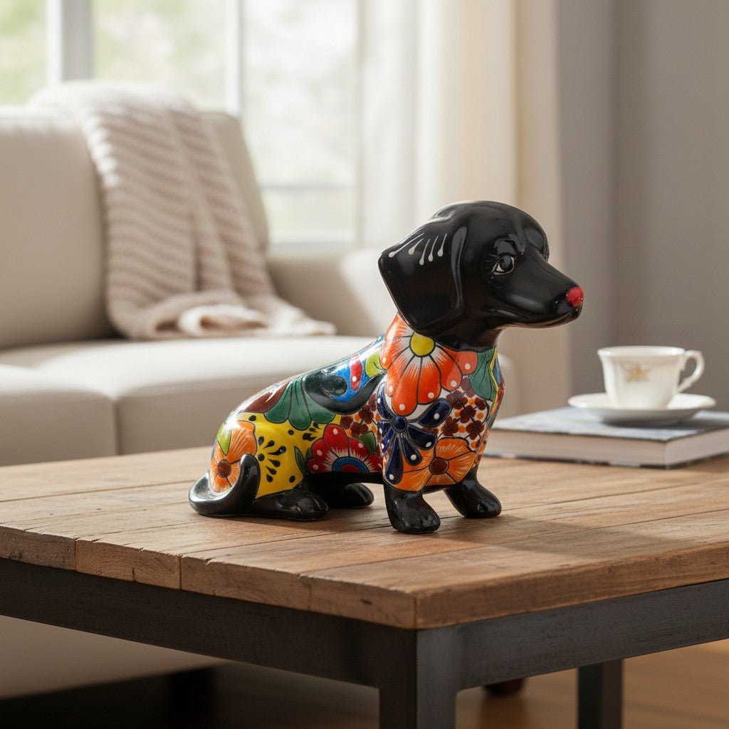 Colorful Talavera Dachshund | Mexican Ceramic Dog Figurine Talavera Statue La Vie Bien Colorful Talavera Dachshund | Mexican Ceramic Dog Figurine