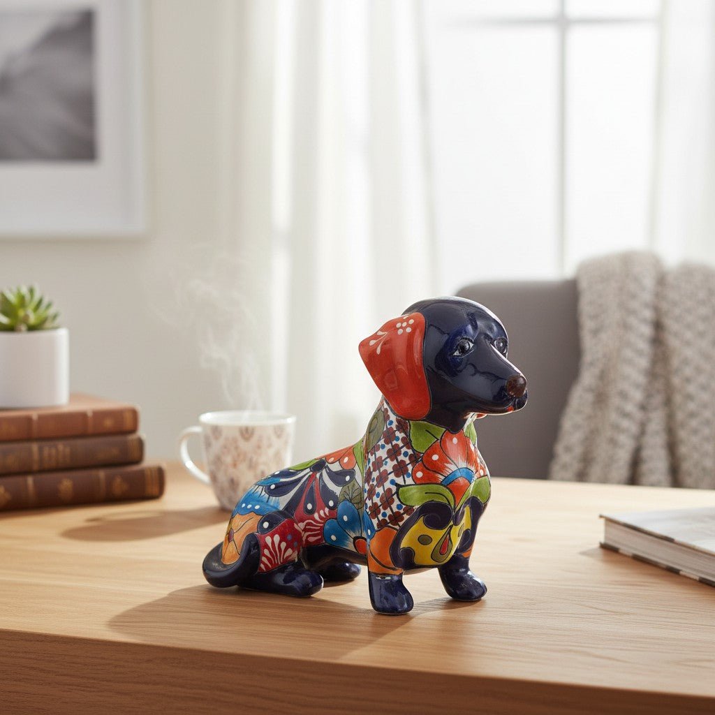Colorful Talavera Dachshund | Mexican Ceramic Dog Figurine Talavera Statue La Vie Bien Colorful Talavera Dachshund | Mexican Ceramic Dog Figurine