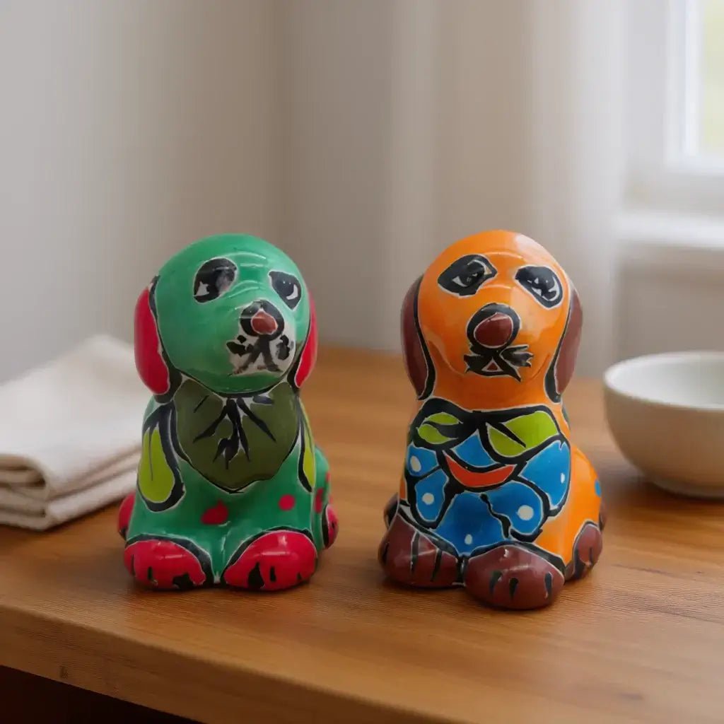 Colorful Talavera Dog Figurine Pair | Mexican Folk Art Decor Talavera Figurine La Vie Bien Colorful Talavera Dog Figurine Pair | Mexican Folk Art Decor