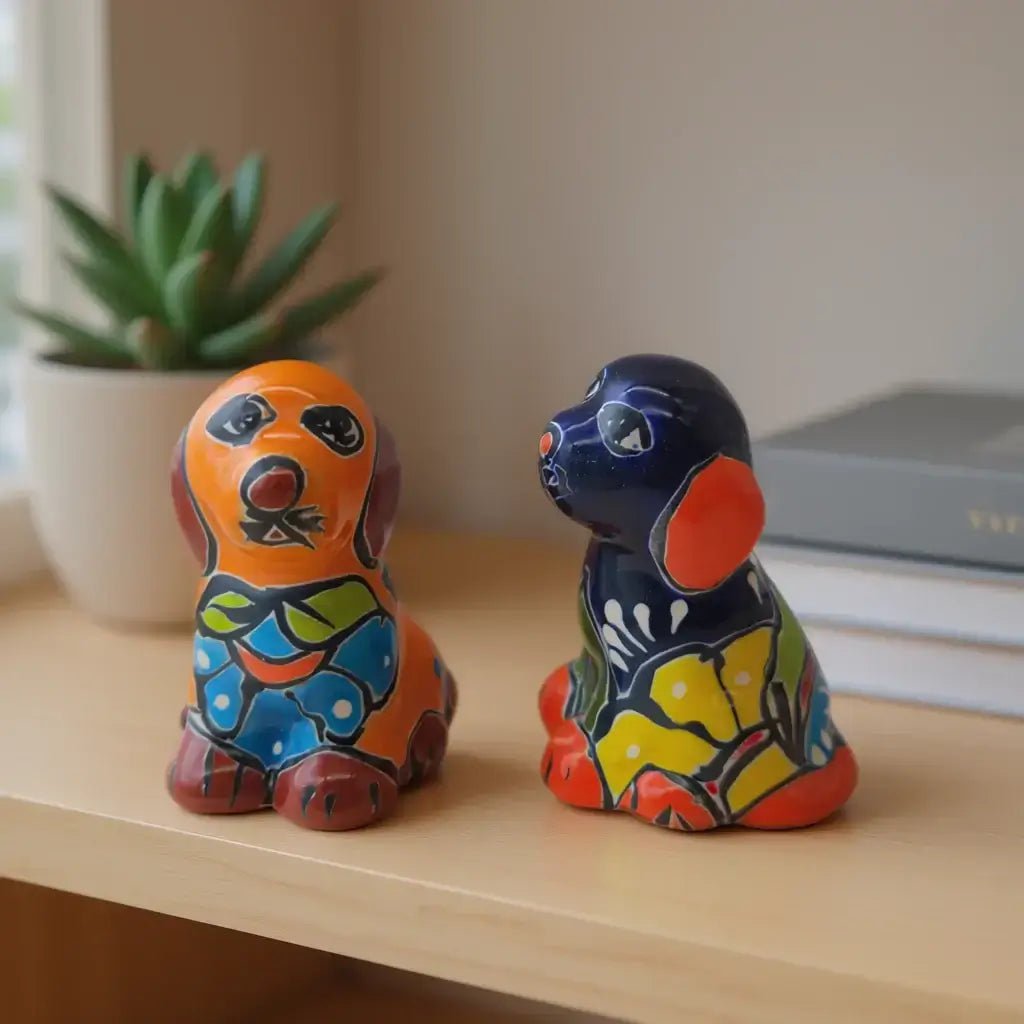 Colorful Talavera Dog Figurine Pair | Mexican Folk Art Decor Talavera Figurine La Vie Bien Colorful Talavera Dog Figurine Pair | Mexican Folk Art Decor