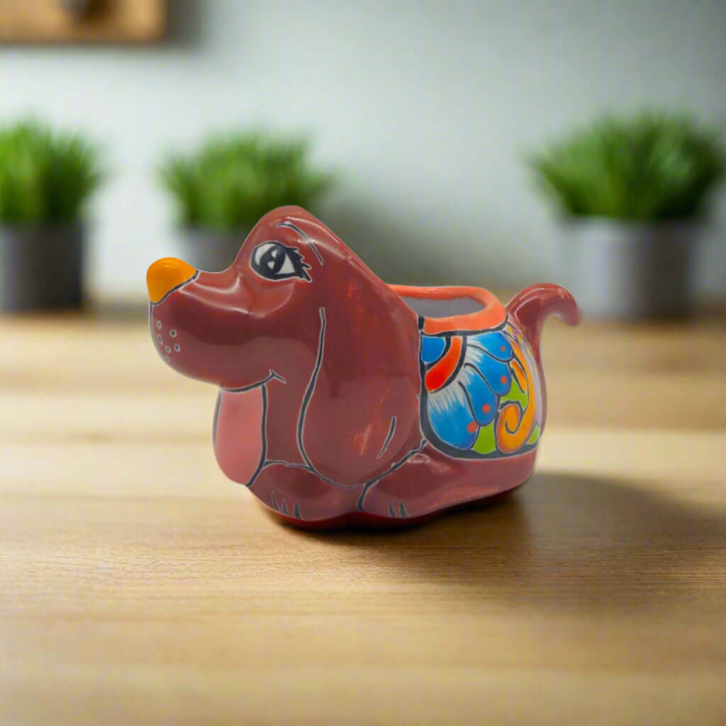 Colorful Talavera Dog Planter | Hand - Painted Mexican Figurine Talavera Planter La Vie Bien Colorful Talavera Dog Planter | Hand - Painted Mexican Figurine