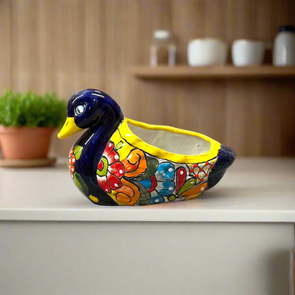 Colorful Talavera Duck Planter | Hand - Painted Mexican Succulent Pottery Art Talavera Planter La Vie Bien Colorful Talavera Duck Planter | Hand - Painted Mexican Succulent Pottery Art