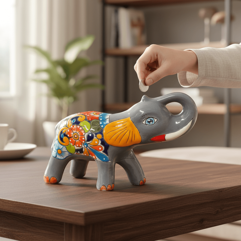 Colorful Talavera Elephant Coin Bank | Handmade Medium Piggy Bank Talavera Piggy Bank La Vie Bien Colorful Talavera Elephant Coin Bank | Handmade Medium Piggy Bank