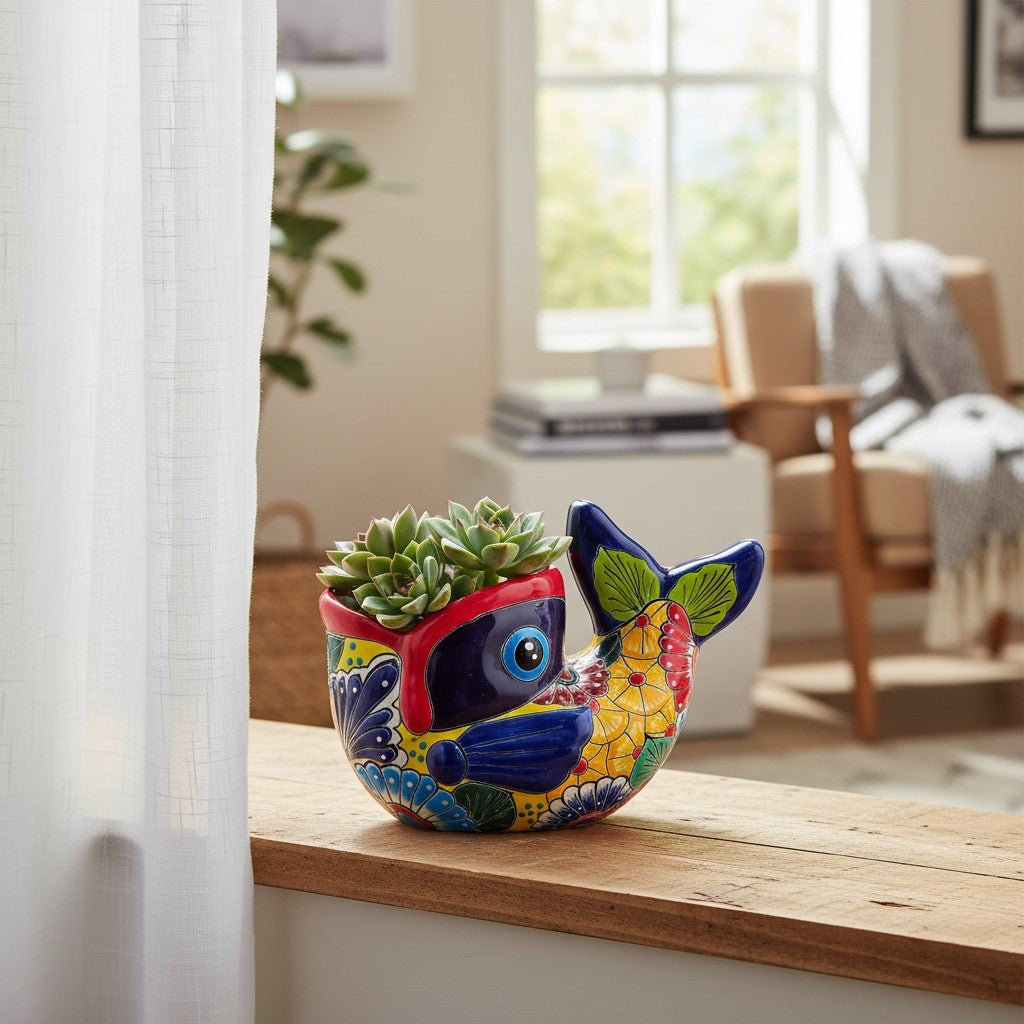 Colorful Talavera Fish Planter | Mexican Hand-Painted Pottery Talavera Planter La Vie Bien Colorful Talavera Fish Planter | Mexican Hand-Painted Pottery