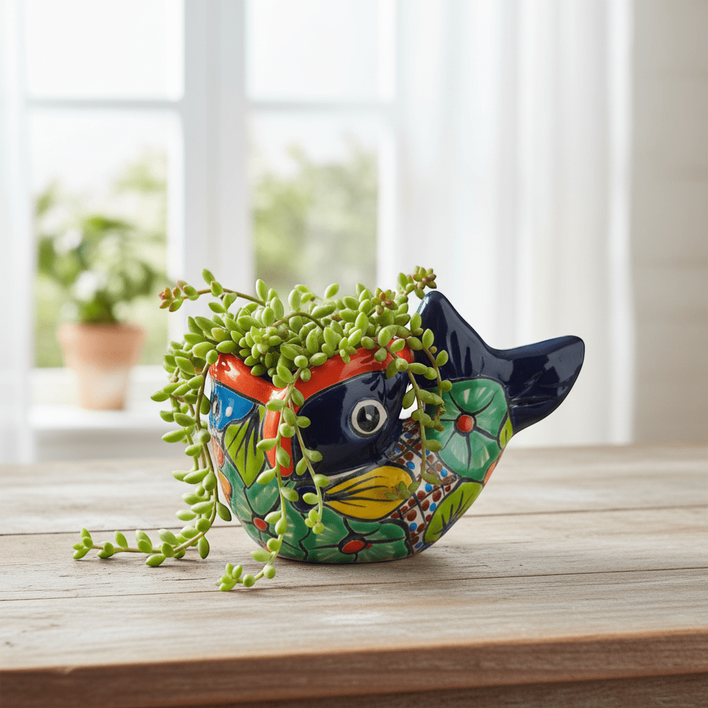 Colorful Talavera Fish Planter | Mexican Hand - Painted Pottery Talavera Planter La Vie Bien Colorful Talavera Fish Planter | Mexican Hand - Painted Pottery