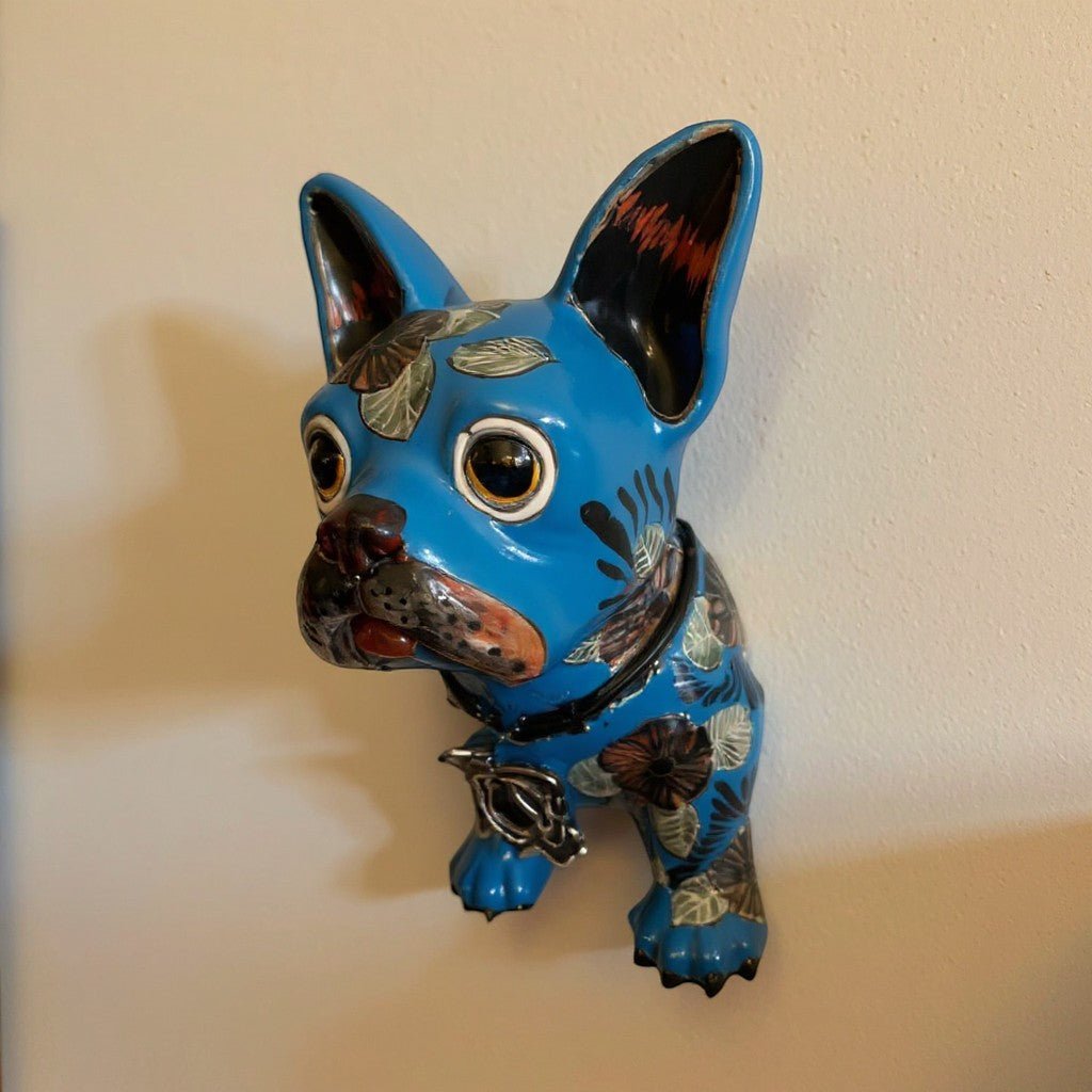 Colorful Talavera French Bulldog Statue | Handcrafted Wall Art (Medium) Talavera Statue La Vie Bien Colorful Talavera French Bulldog Statue | Handcrafted Wall Art (Medium)