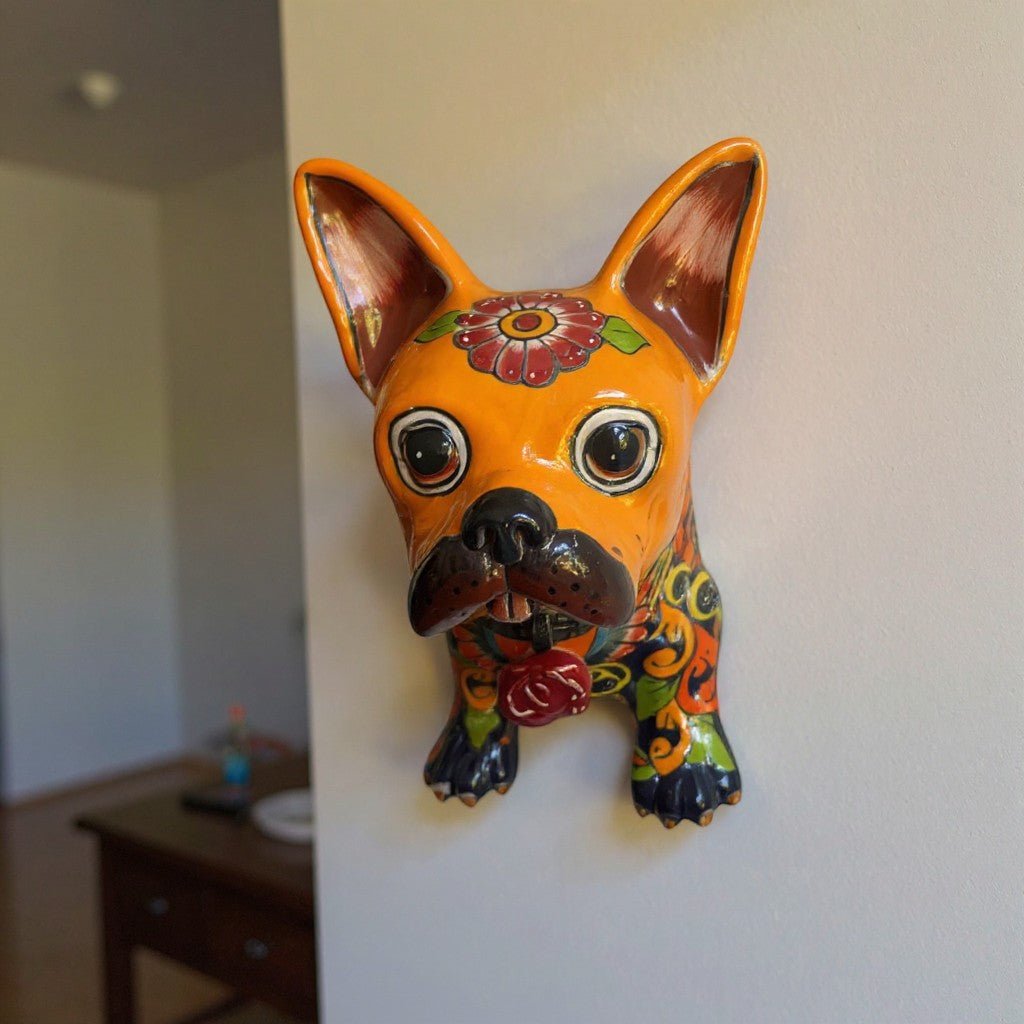 Colorful Talavera French Bulldog Statue | Handcrafted Wall Art (Medium) Talavera Statue La Vie Bien Colorful Talavera French Bulldog Statue | Handcrafted Wall Art (Medium)