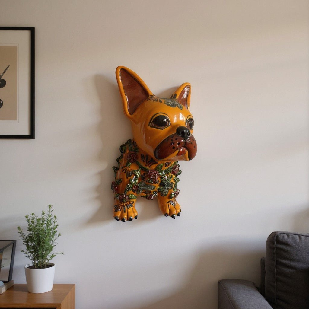 Colorful Talavera French Bulldog Statue | Handcrafted Wall Art (Medium) Talavera Statue La Vie Bien Colorful Talavera French Bulldog Statue | Handcrafted Wall Art (Medium)