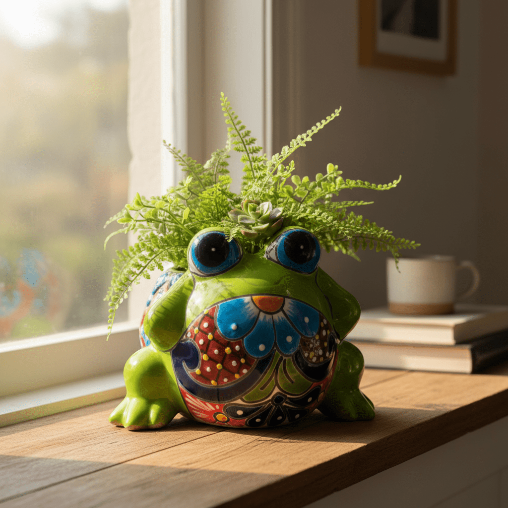 Colorful Talavera Frog Planter | Handcrafted Mexican Pottery Statue (Medium) Talavera Planter La Vie Bien Colorful Talavera Frog Planter | Handcrafted Mexican Pottery Statue (Medium)