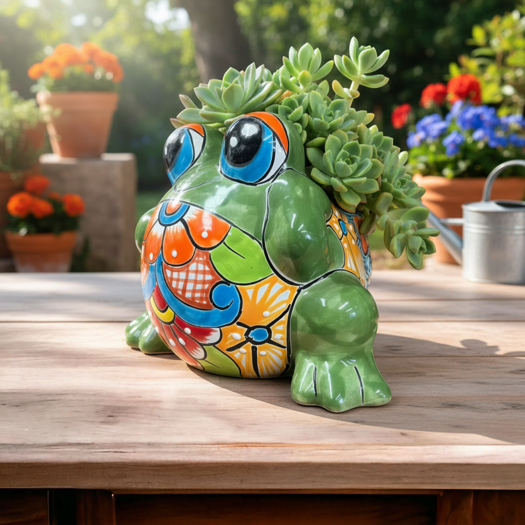 Colorful Talavera Frog Planter | Handcrafted Mexican Pottery Statue (Medium) Talavera Planter La Vie Bien Colorful Talavera Frog Planter | Handcrafted Mexican Pottery Statue (Medium)