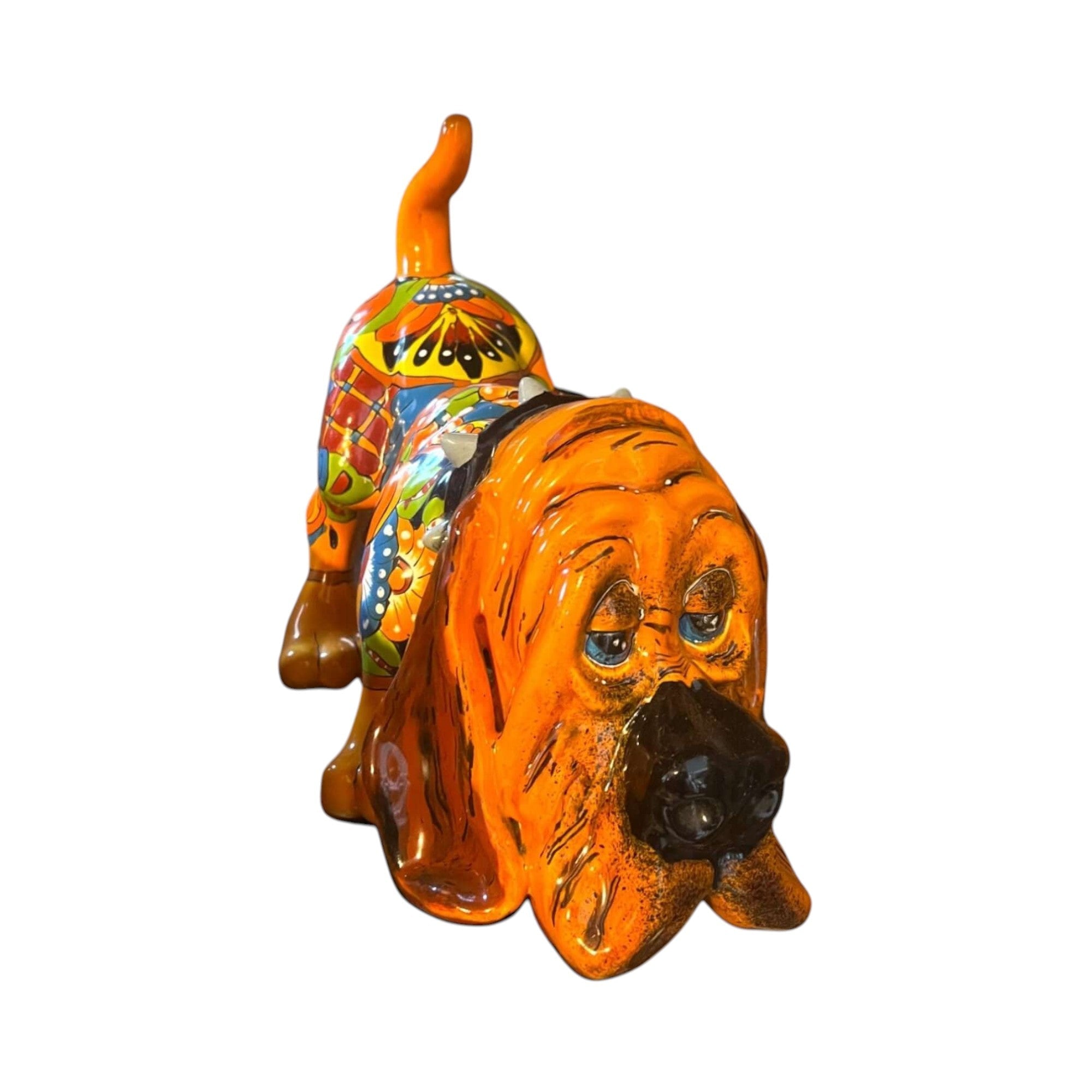 Colorful Talavera Hound Dog Statue | Handcrafted Mexican Dog Art (Medium Size) Talavera Statue La Vie Bien Colorful Talavera Hound Dog Statue | Handcrafted Mexican Dog Art (Medium Size)