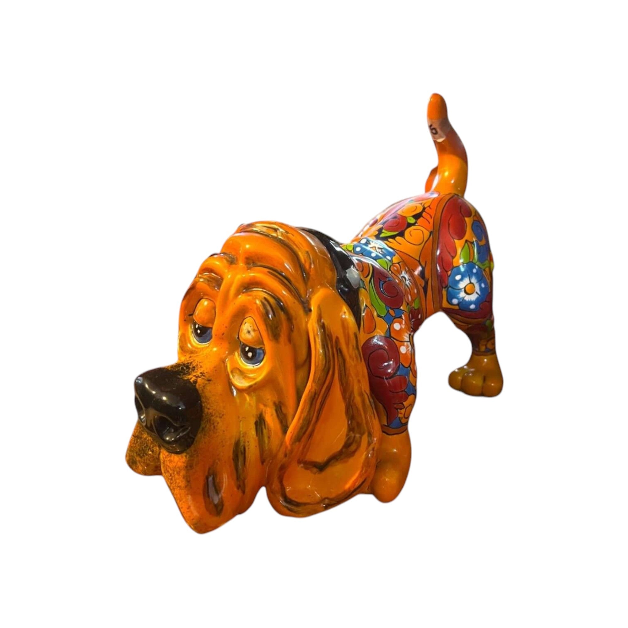 Colorful Talavera Hound Dog Statue | Handcrafted Mexican Dog Art (Medium Size) Talavera Statue La Vie Bien Colorful Talavera Hound Dog Statue | Handcrafted Mexican Dog Art (Medium Size)